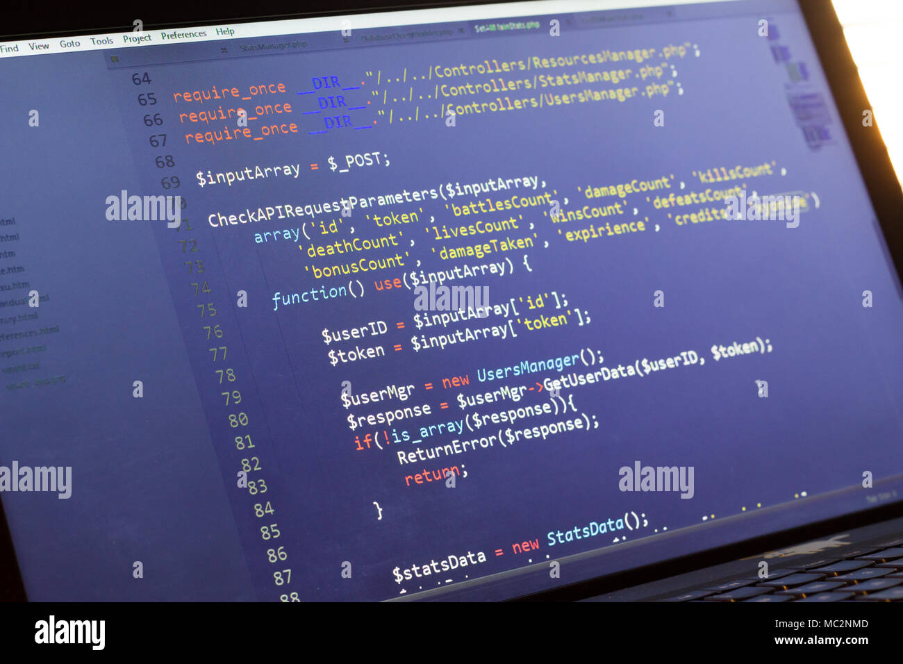 PHP-Code. Computer Quellcode. Abstrakte Bild der Web Developer. Die digitale Technologie moderne Hintergrund. Code wird von mysel erstellt Stockfoto
