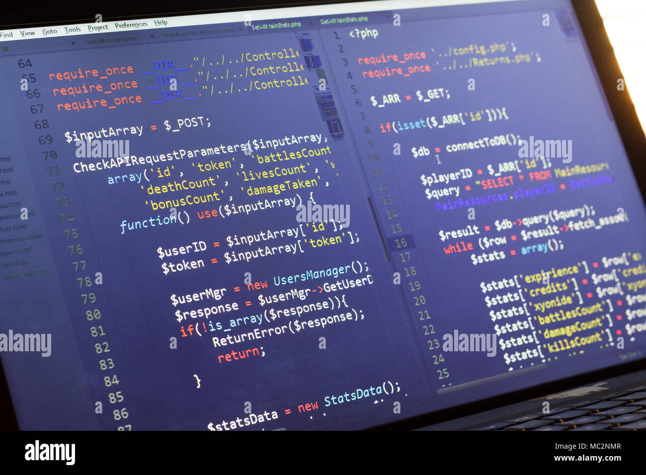 PHP-Code. Computer Quellcode. Abstrakte Bild der Web Developer. Die digitale Technologie moderne Hintergrund. Code wird von mysel erstellt Stockfoto