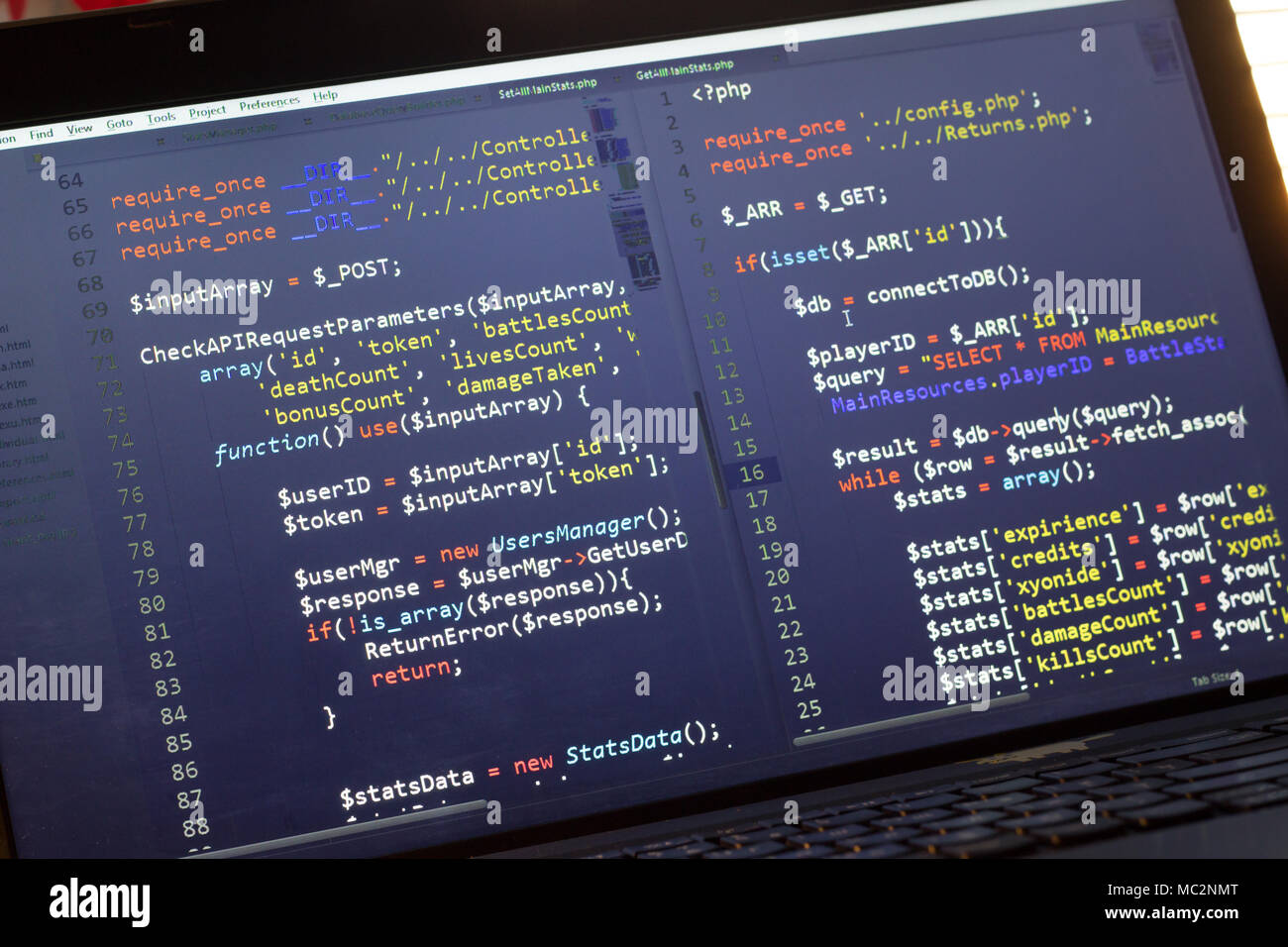 PHP-Code. Computer Quellcode. Abstrakte Bild der Web Developer. Die digitale Technologie moderne Hintergrund. Code wird von mysel erstellt Stockfoto