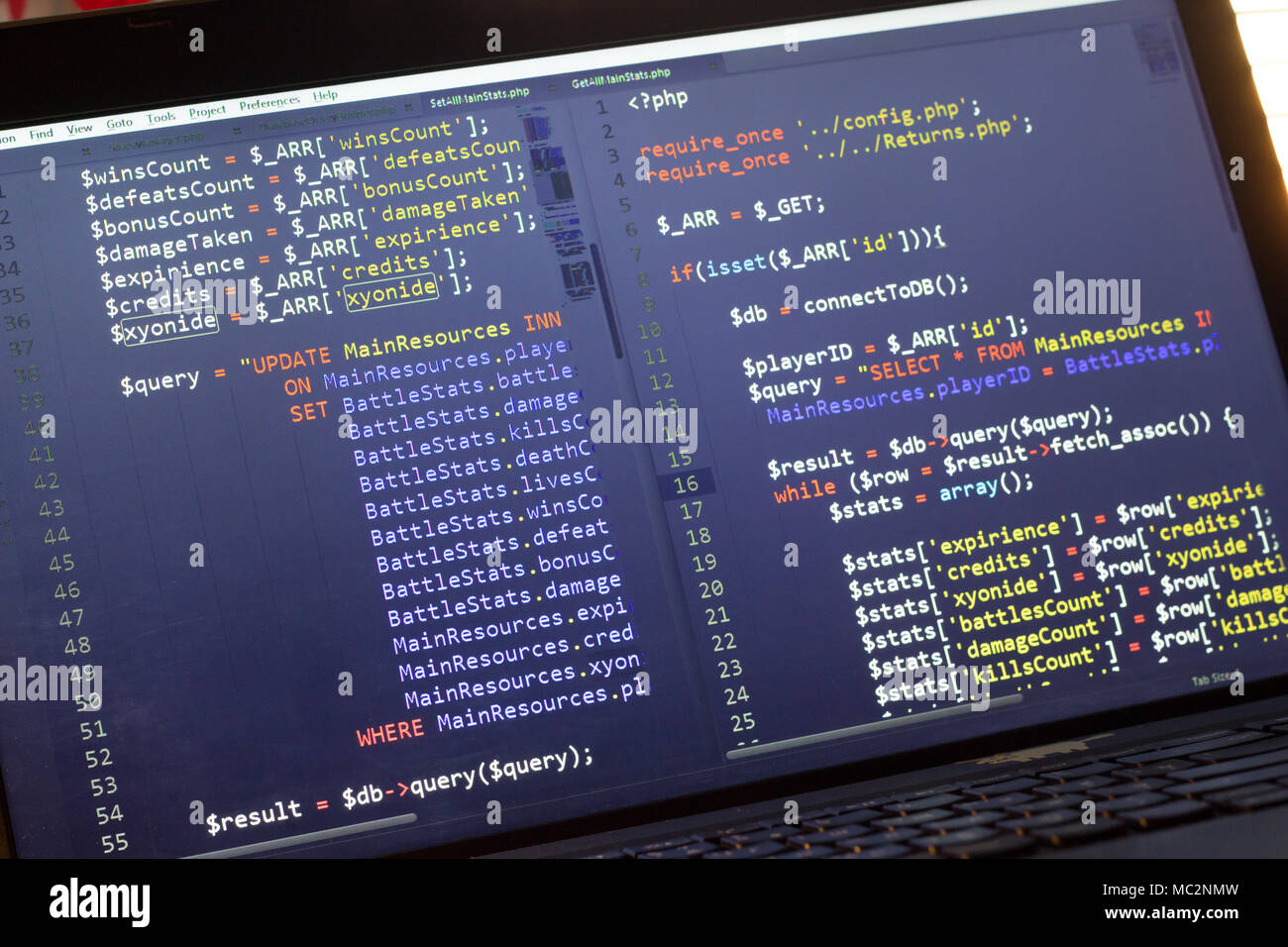 PHP-Code. Computer Quellcode. Abstrakte Bild der Web Developer. Die digitale Technologie moderne Hintergrund. Code wird von mysel erstellt Stockfoto