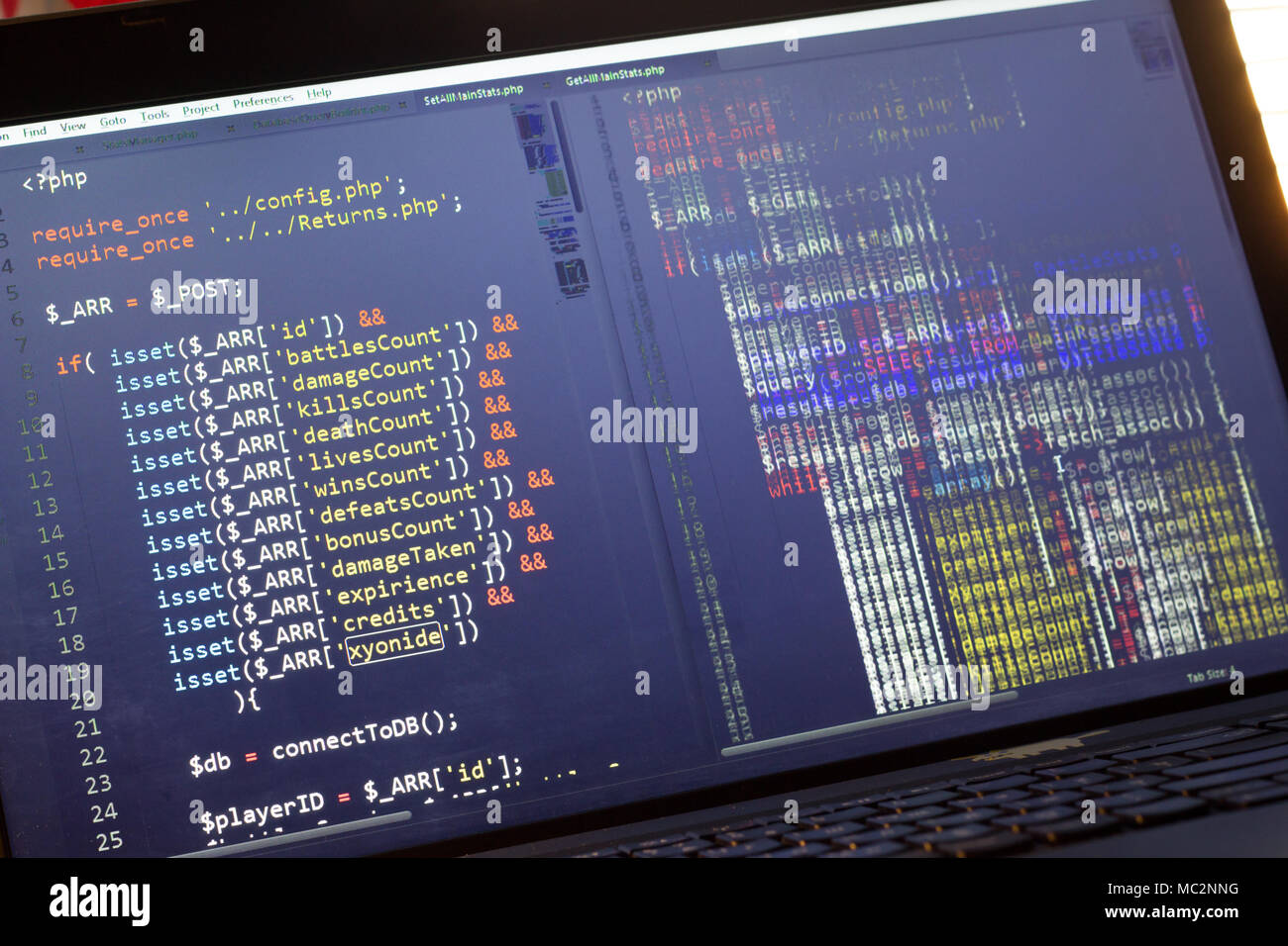 PHP-Code. Computer Quellcode. Abstrakte Bild der Web Developer. Die digitale Technologie moderne Hintergrund. Code wird von mysel erstellt Stockfoto