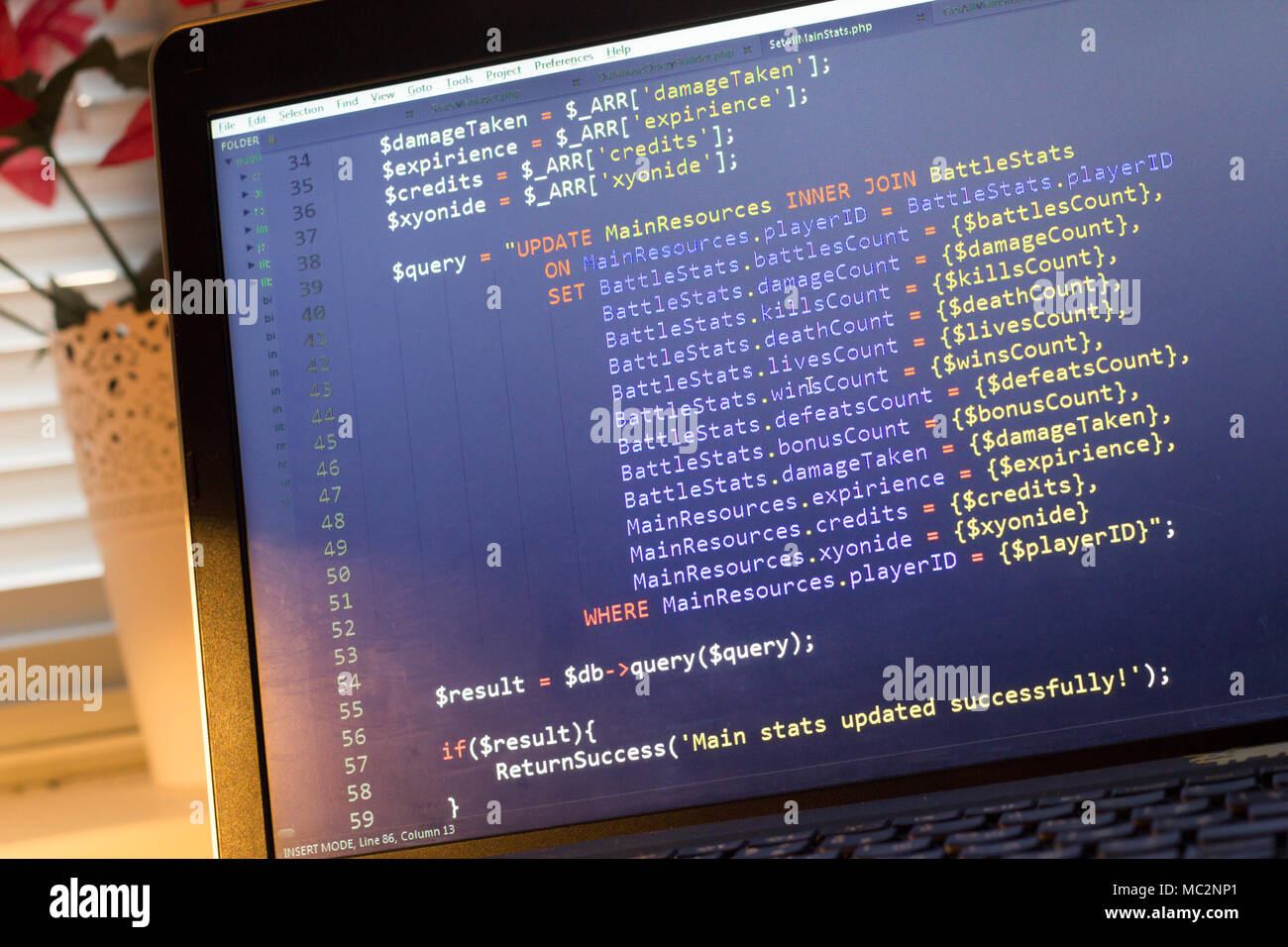 PHP-Code. Computer Quellcode. Abstrakte Bild der Web Developer. Die digitale Technologie moderne Hintergrund. Code wird von mysel erstellt Stockfoto