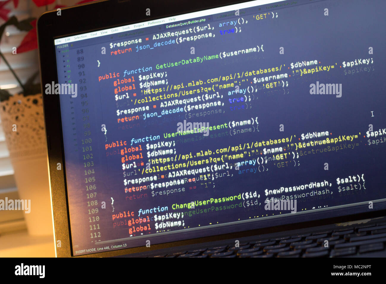 PHP-Code. Computer Quellcode. Abstrakte Bild der Web Developer. Die digitale Technologie moderne Hintergrund. Code wird von mysel erstellt Stockfoto