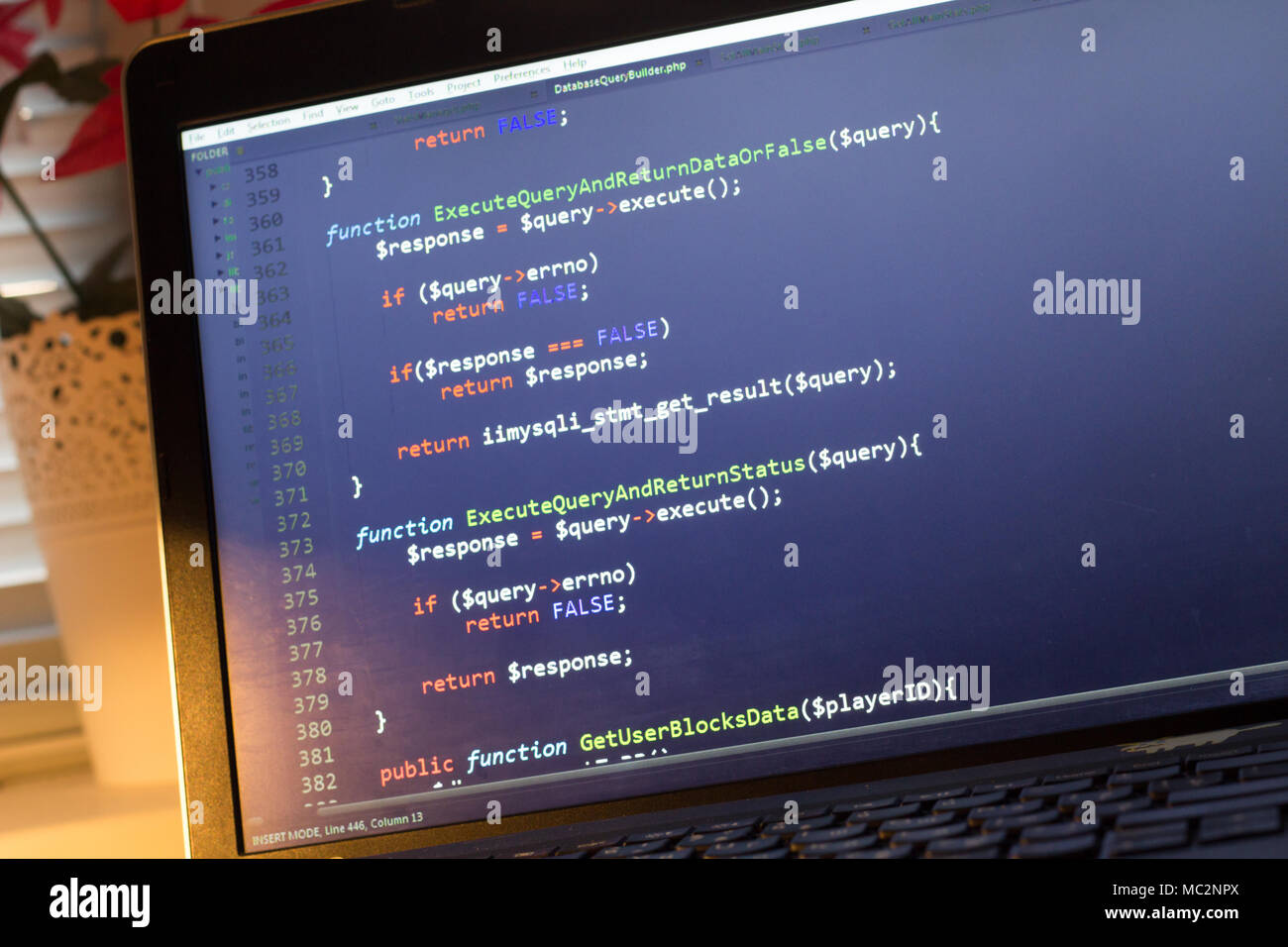 PHP-Code. Computer Quellcode. Abstrakte Bild der Web Developer. Die digitale Technologie moderne Hintergrund. Code wird von mysel erstellt Stockfoto