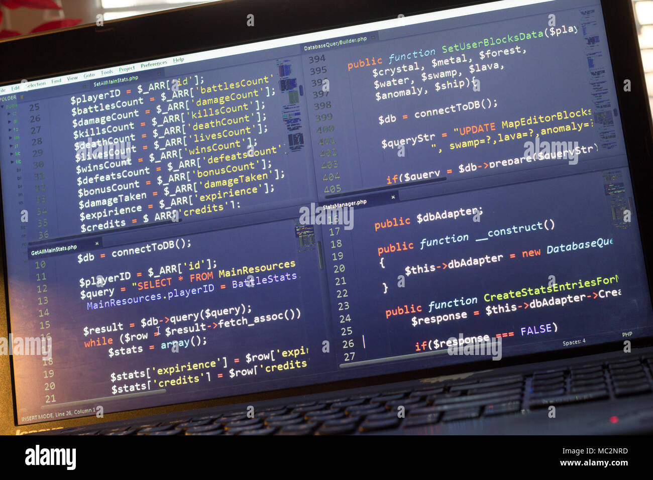 PHP-Code. Computer Quellcode. Abstrakte Bild der Web Developer. Die digitale Technologie moderne Hintergrund. Code wird von mysel erstellt Stockfoto