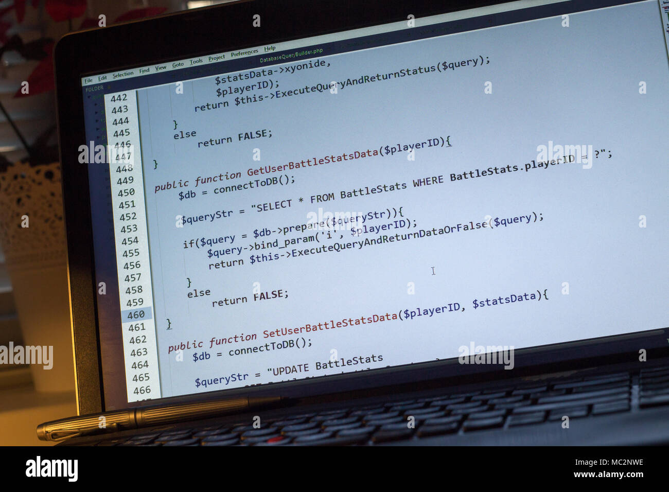 PHP-Code. Computer Quellcode. Abstrakte Bild der Web Developer. Die digitale Technologie moderne Hintergrund. Code wird von mysel erstellt Stockfoto