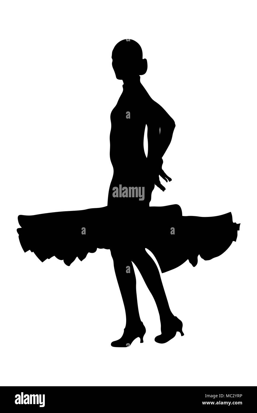 Die Gesellschaftstänze silhouette Frau Tänzer schwarze Ballkleid Stockfoto