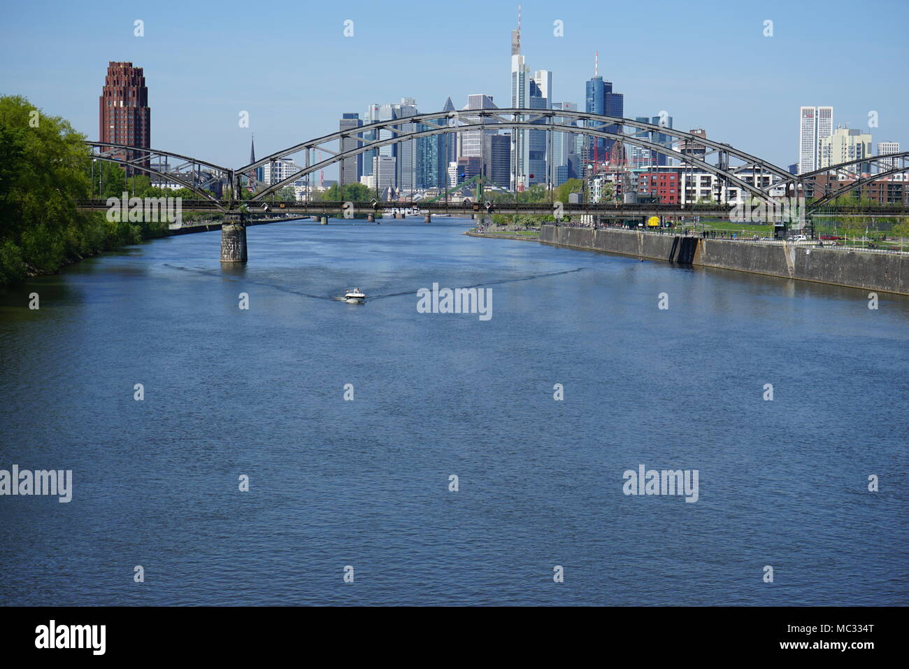 Europäische Zentralbank, EZB, Main, Skyline, Deutschherrnbrücke, Frankfurt am Main, Deutschland Stockfoto