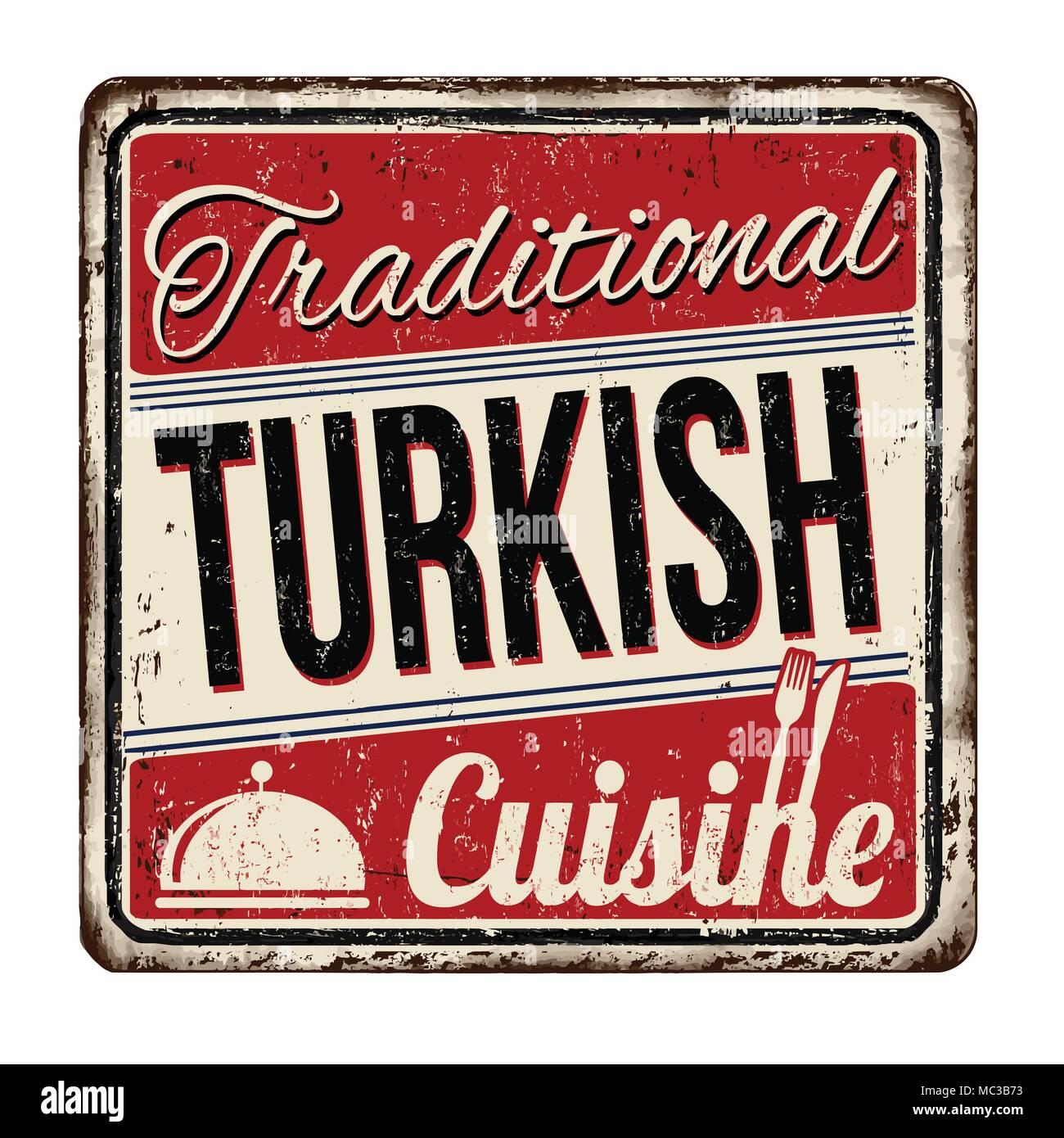 Die traditionelle türkische Küche vintage rostiges Metall Zeichen auf weißem Hintergrund, Vector Illustration Stock Vektor