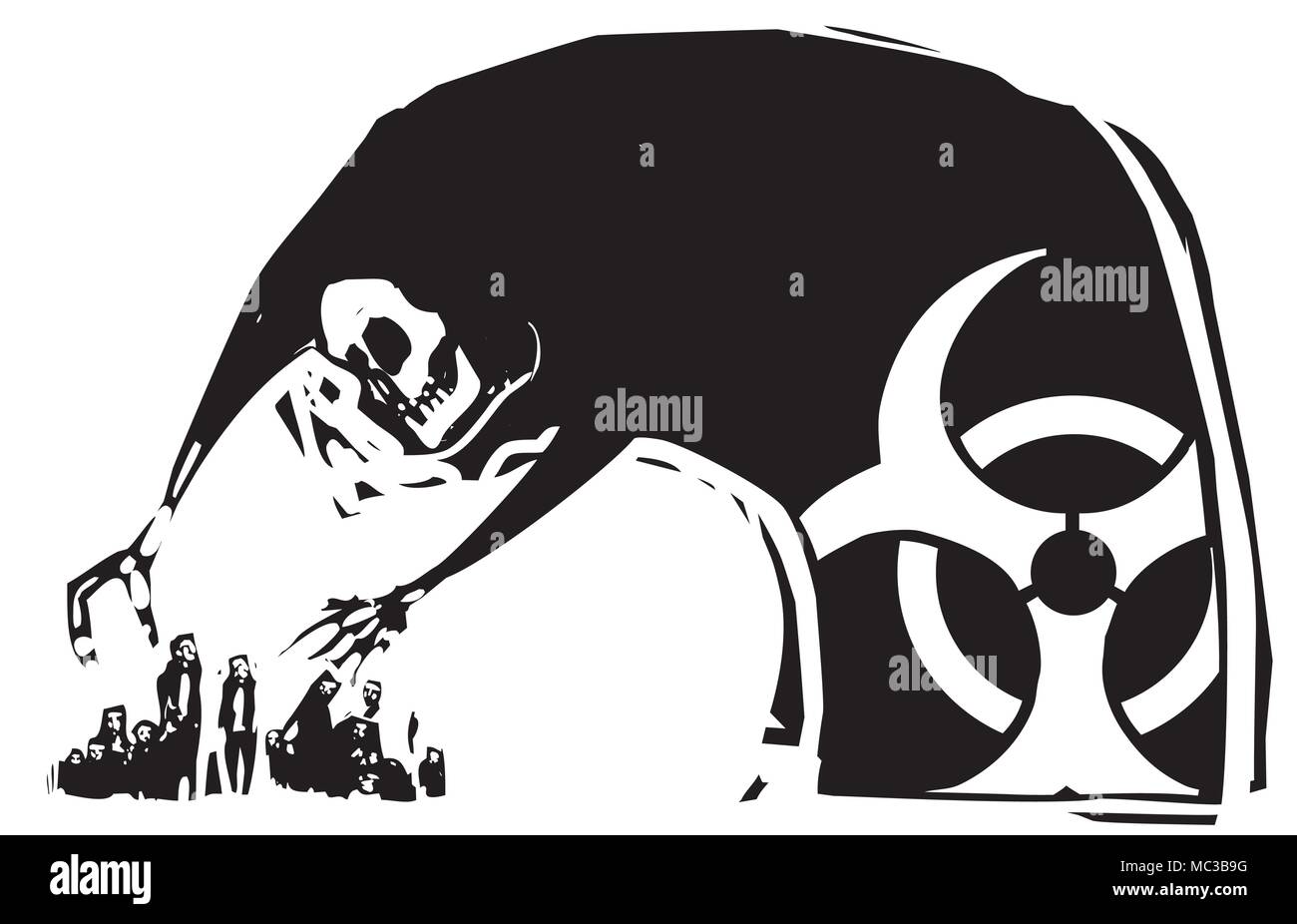 Holzschnitt Stil expressionistischen Bild von chemischen Waffen wie der Tod erreichen für Menschen vertreten Stock Vektor