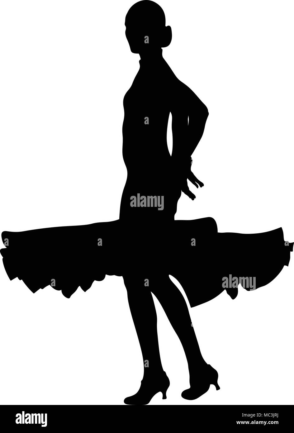 Die Gesellschaftstänze silhouette Frau Tänzer schwarze Ballkleid Stock Vektor