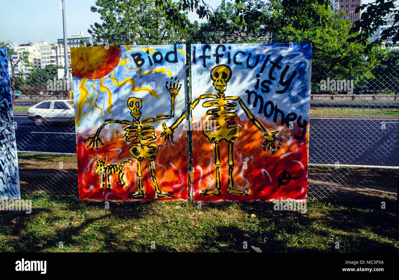 Biodiversität Banner, Global Forum, flammenden Park, Rio, Brasilien. Stockfoto