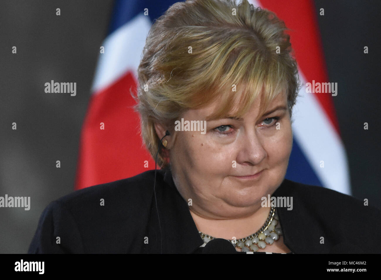 CIDADE DO MÉXICO, DF - 12.04.2018: VISITA OFICIAL DO PRIMEIRO MINISTRO DA NOCH - norwegische Premierminister Erna Solberg ist bei einer Nationalen Palast Tagung am 12. April 2018 in Mexiko City, Mexiko. Der Grund für die Arbeiten ist vor allem zu konzentrieren sich auf das Thema Energie (Foto: Carlos Tischler/Fotoarena) Stockfoto