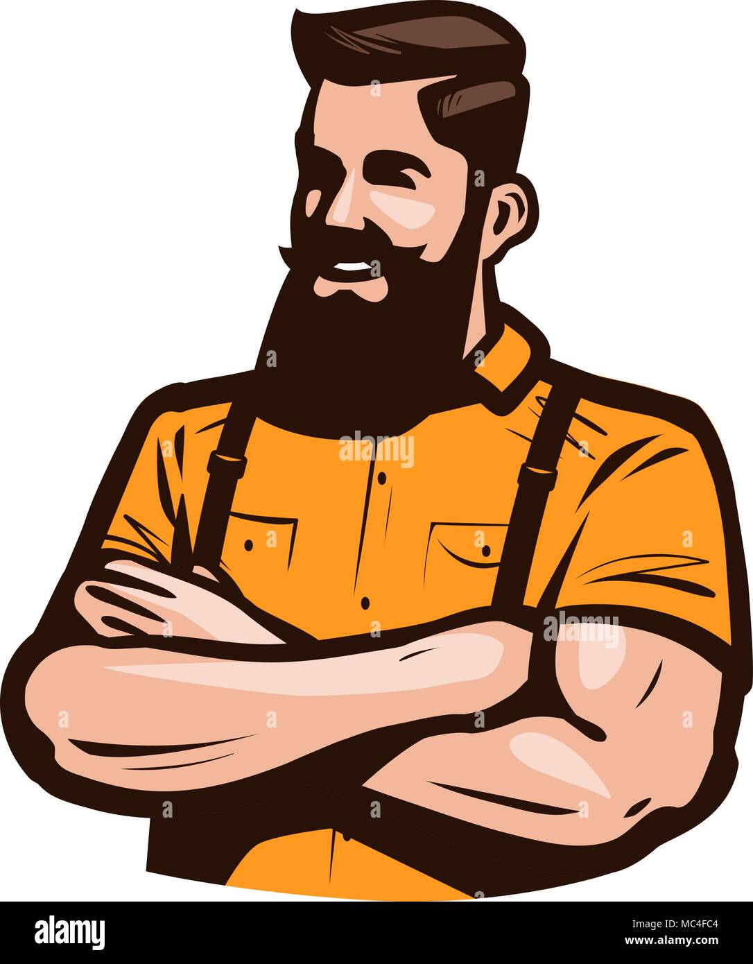 Happy Hipster mit Arme auf der Brust verschränkt. Cartoon Vector Illustration Stock Vektor