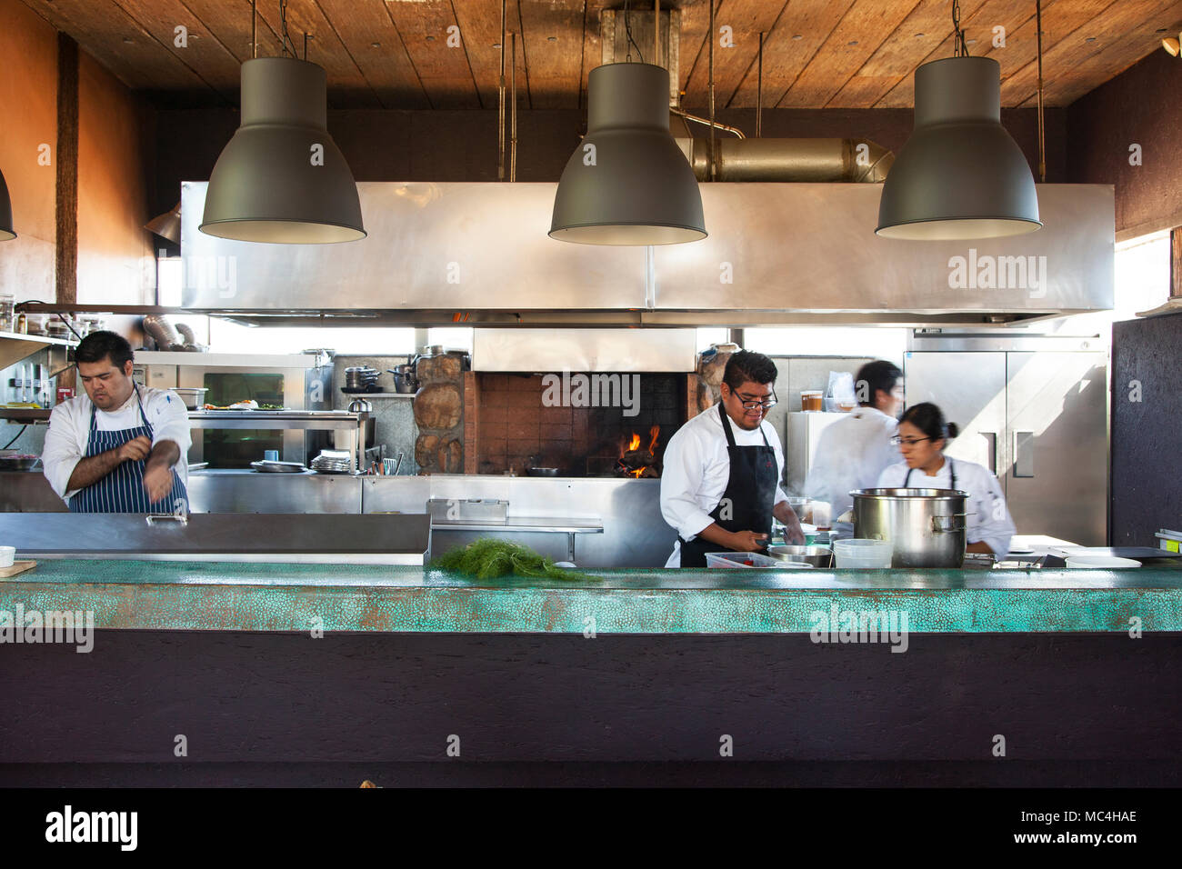 Küche Corazon de Tierra, Valle de Guadalupe, Baja California, Mexiko Stockfoto