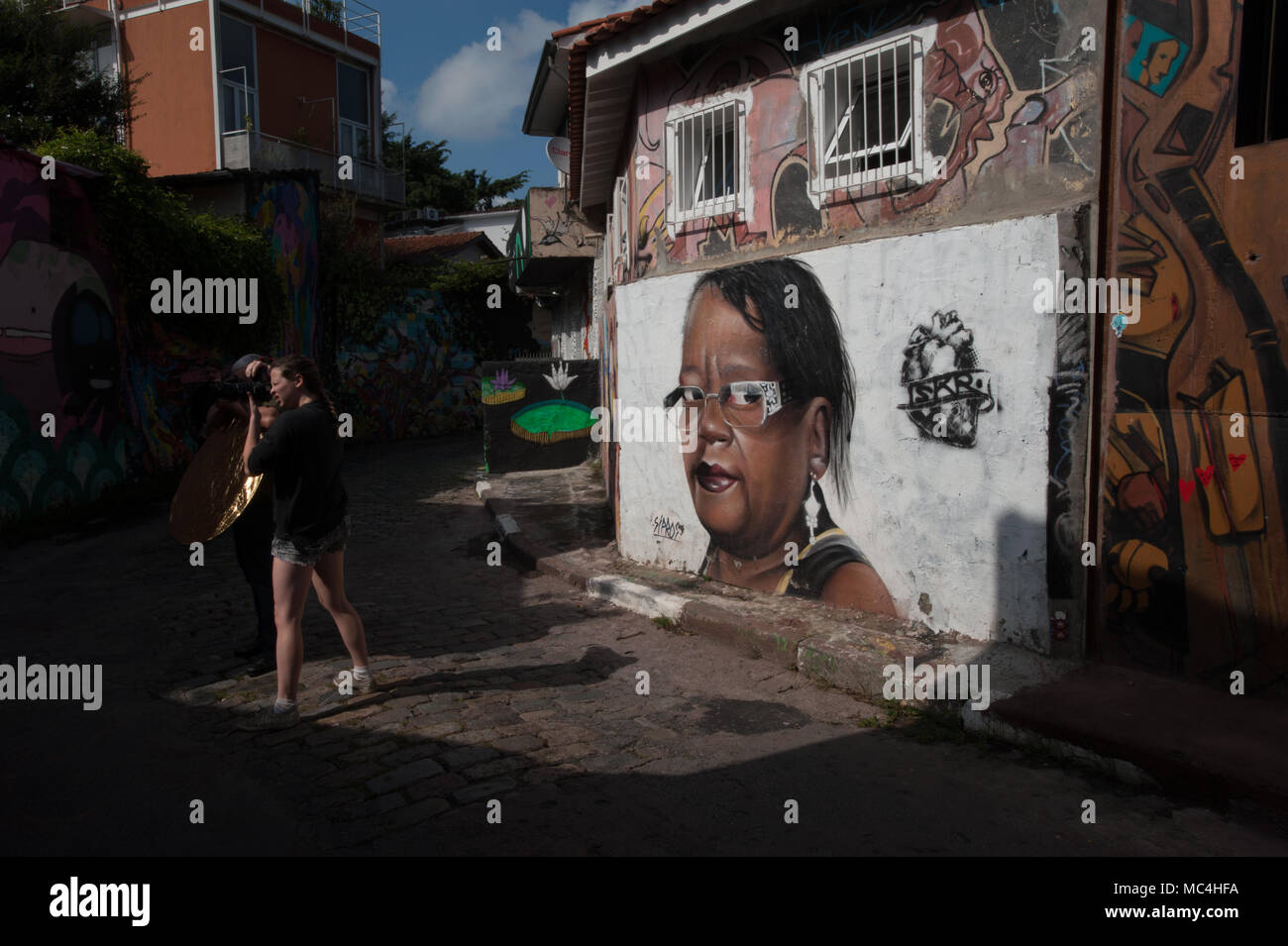 Bei einem Shooting Mode an Beco do Batman Stockfoto