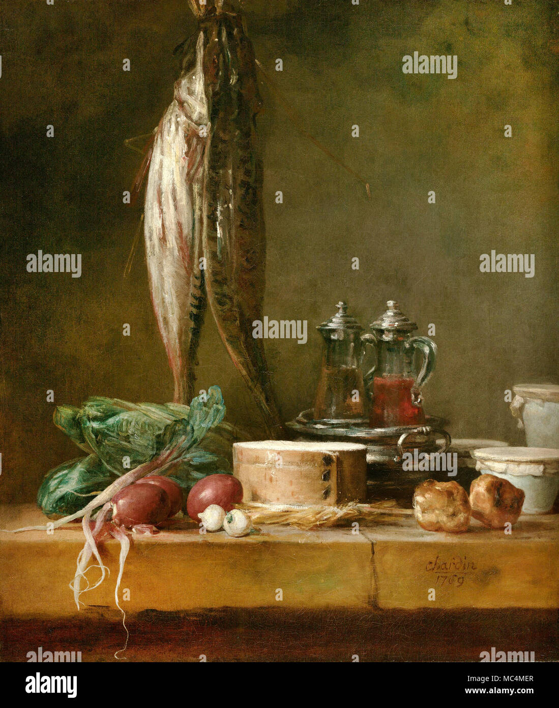 Jean baptiste simeon chardin stillleben mit fisch Fotos und