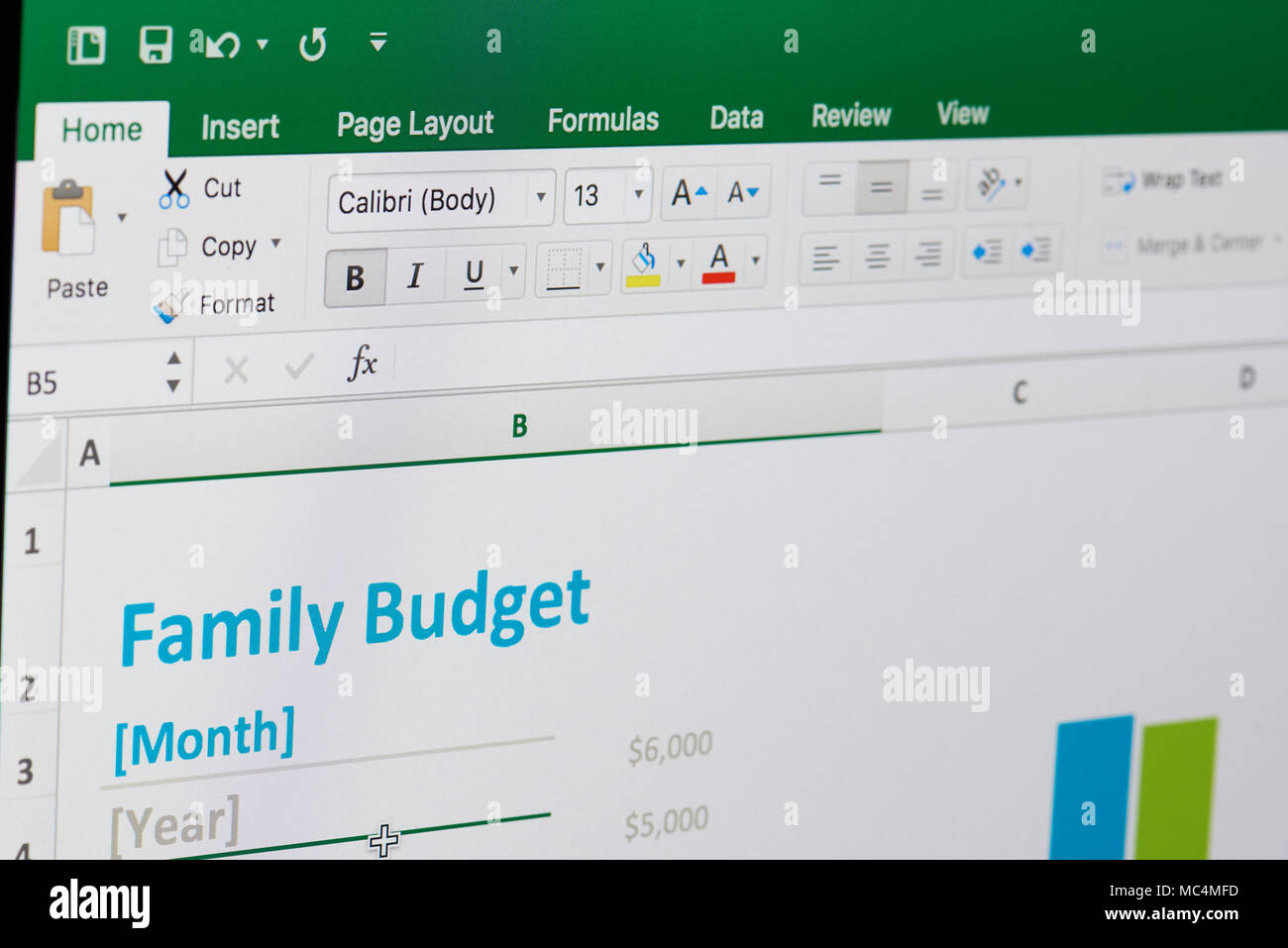 New York, USA - 12. April 2018: Familie Haushalt in Microsoft Excel auf dem Computer Nahaufnahme der Anzeige Stockfoto