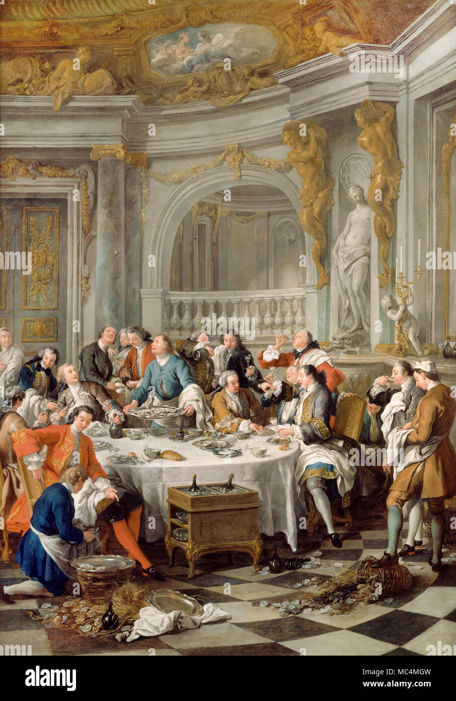 Jean Francois de troy, die Auster Frühstück 1735 Öl auf Leinwand. Musée Condé, Chantilly, Frankreich. Stockfoto