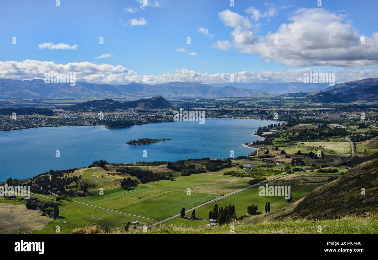 Blick auf Lake Wanaka von Roy's Peak, Wanaka, Neuseeland Stockfoto
