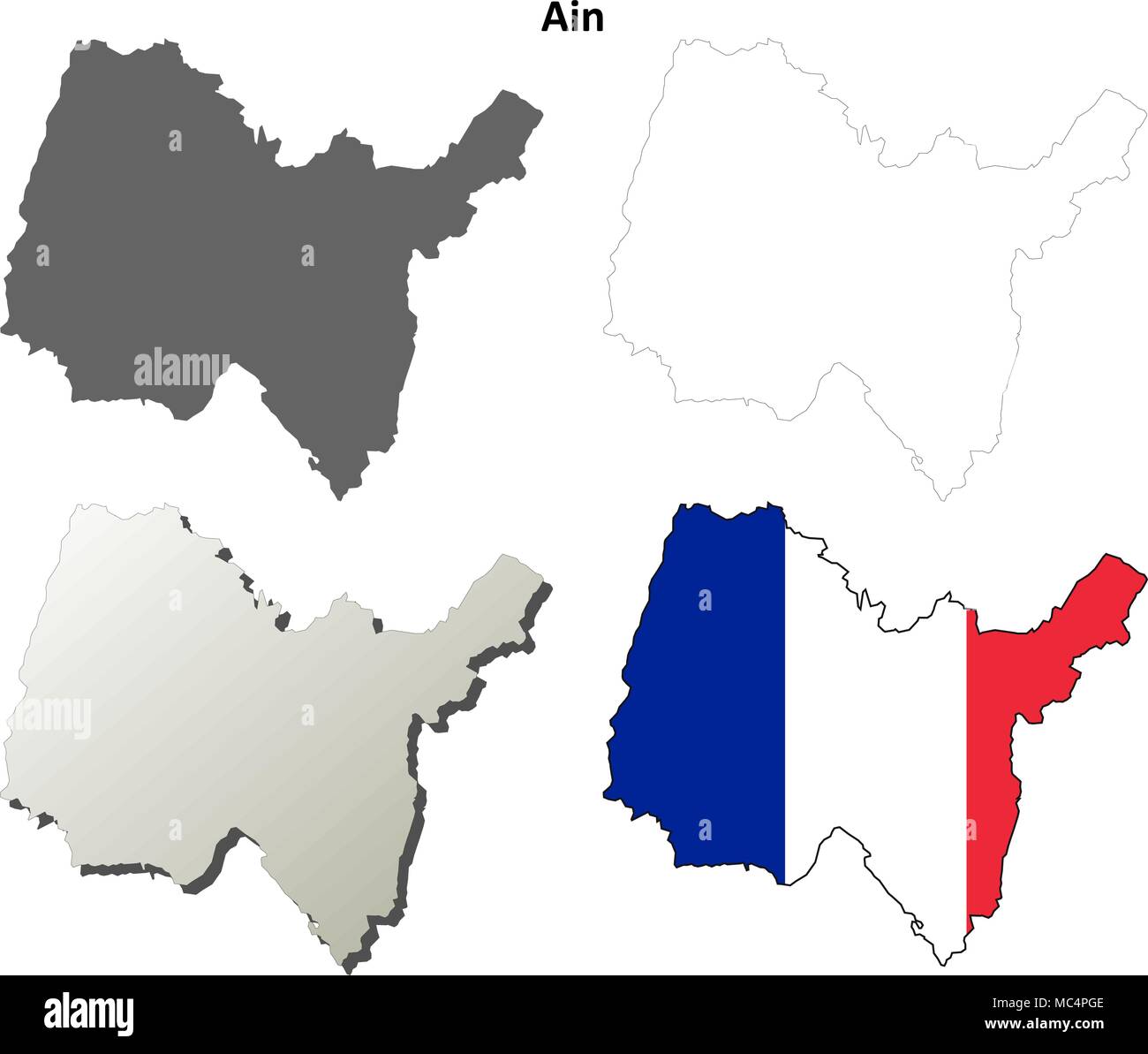 Ain, Rhône-Alpes skizzieren Karte gesetzt Stock Vektor