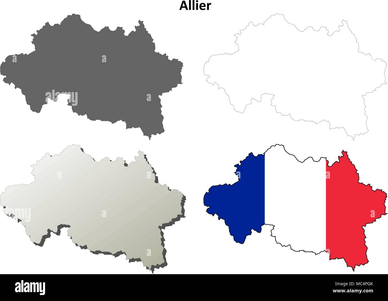 Allier, Auvergne Übersichtskarte eingestellt Stock Vektor