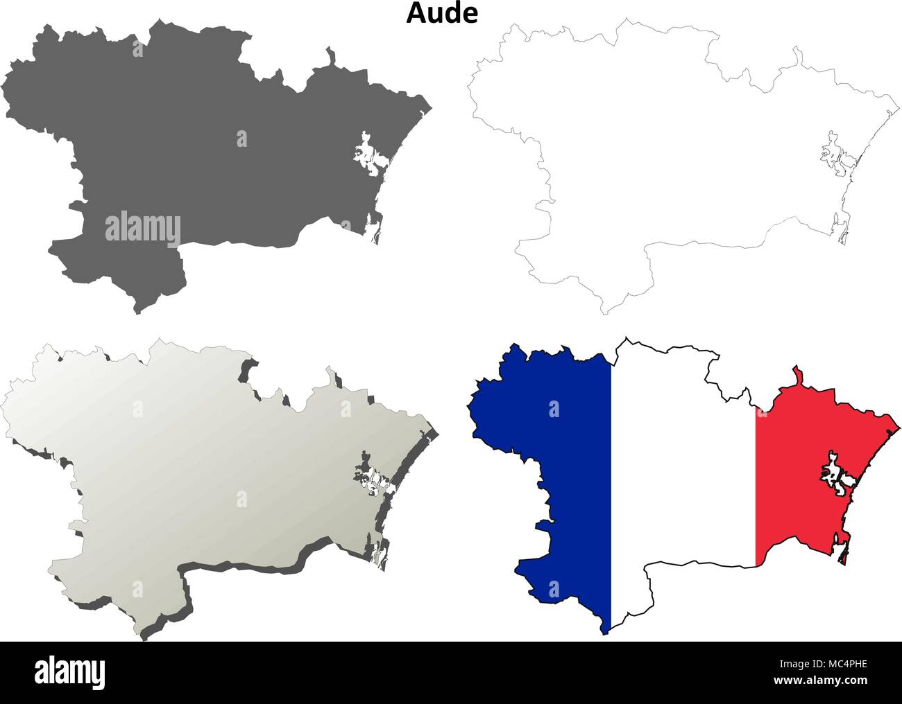 Aude, Languedoc-Roussillon Umriss Karte gesetzt Stock Vektor