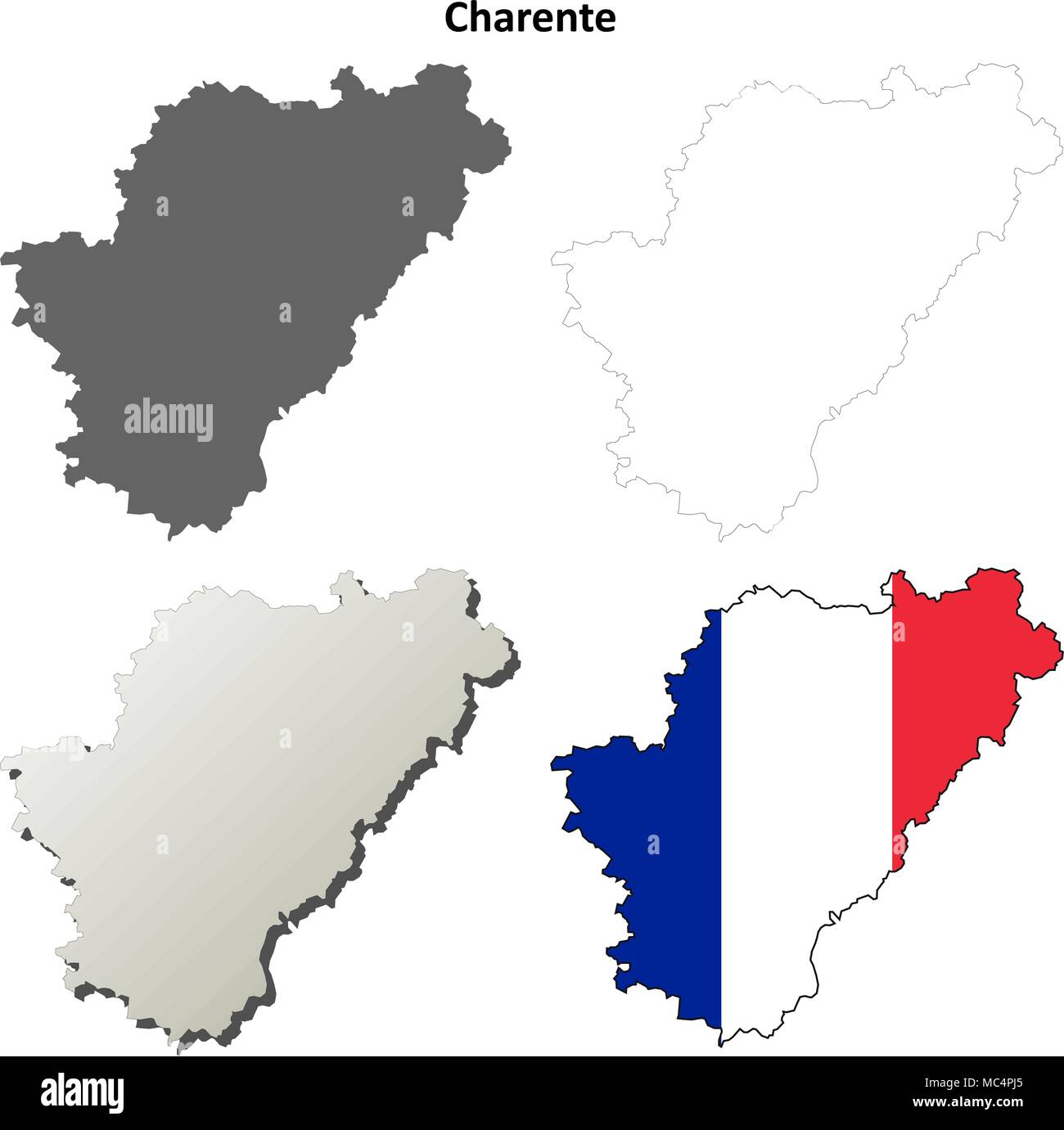 Charente, Poitou-Charentes skizzieren Karte gesetzt Stock Vektor