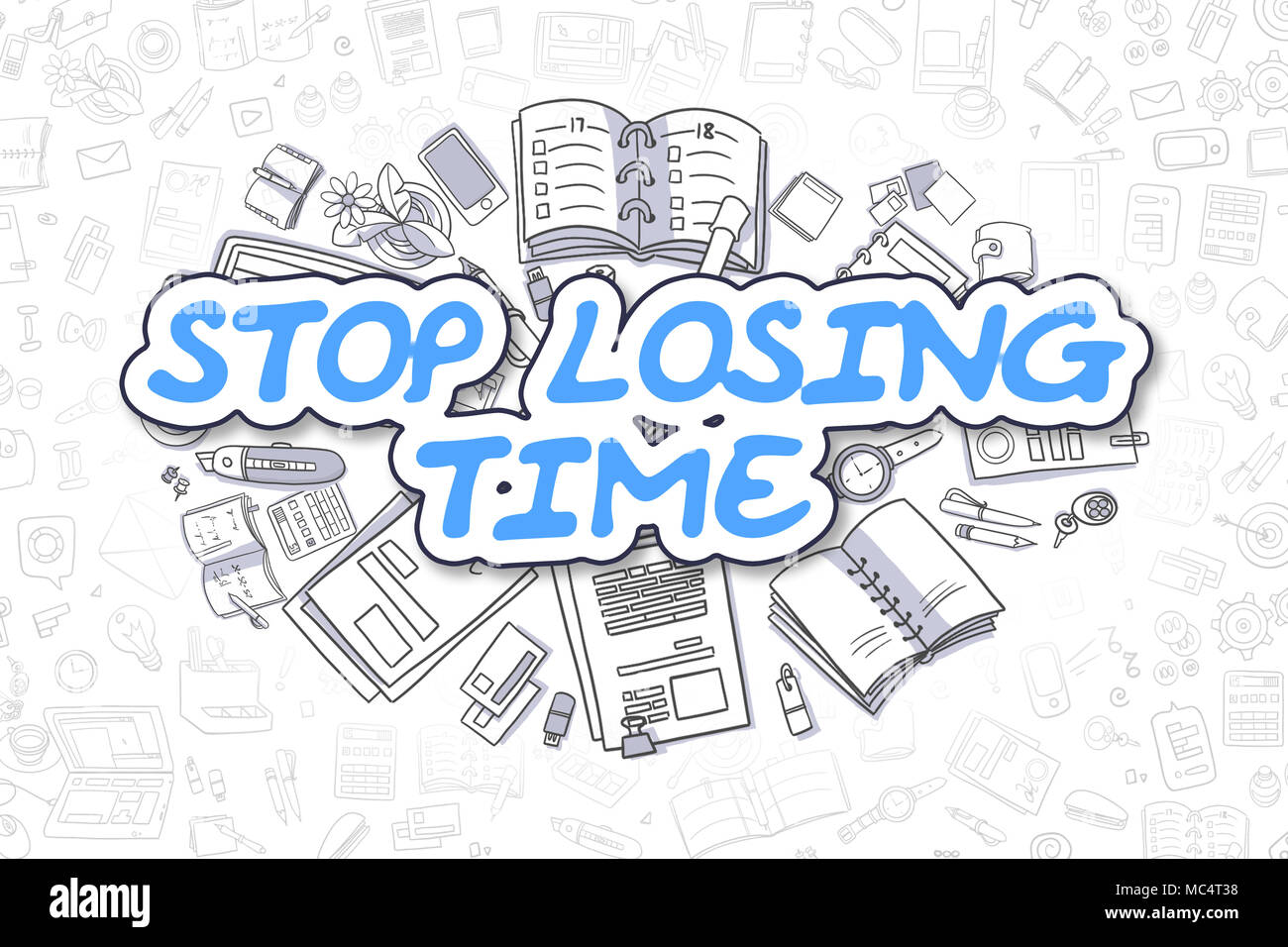 Stop verlieren Zeit - Cartoon blauen Text. Geschäftskonzept. Stockfoto