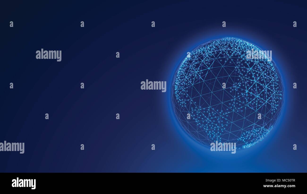 Globus Erde auf Blau Technologie Hintergrund. Drahtmodell, Linie und leichte Punkte. Globale Kommunikation Zukunft Konzept. Stock Vektor