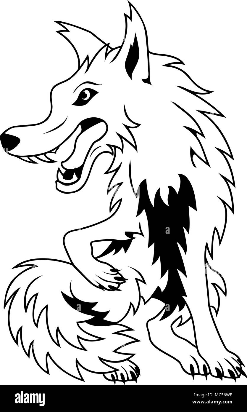 Schwarze und weiße Vektor cartoon Wolf Tier Stock Vektor