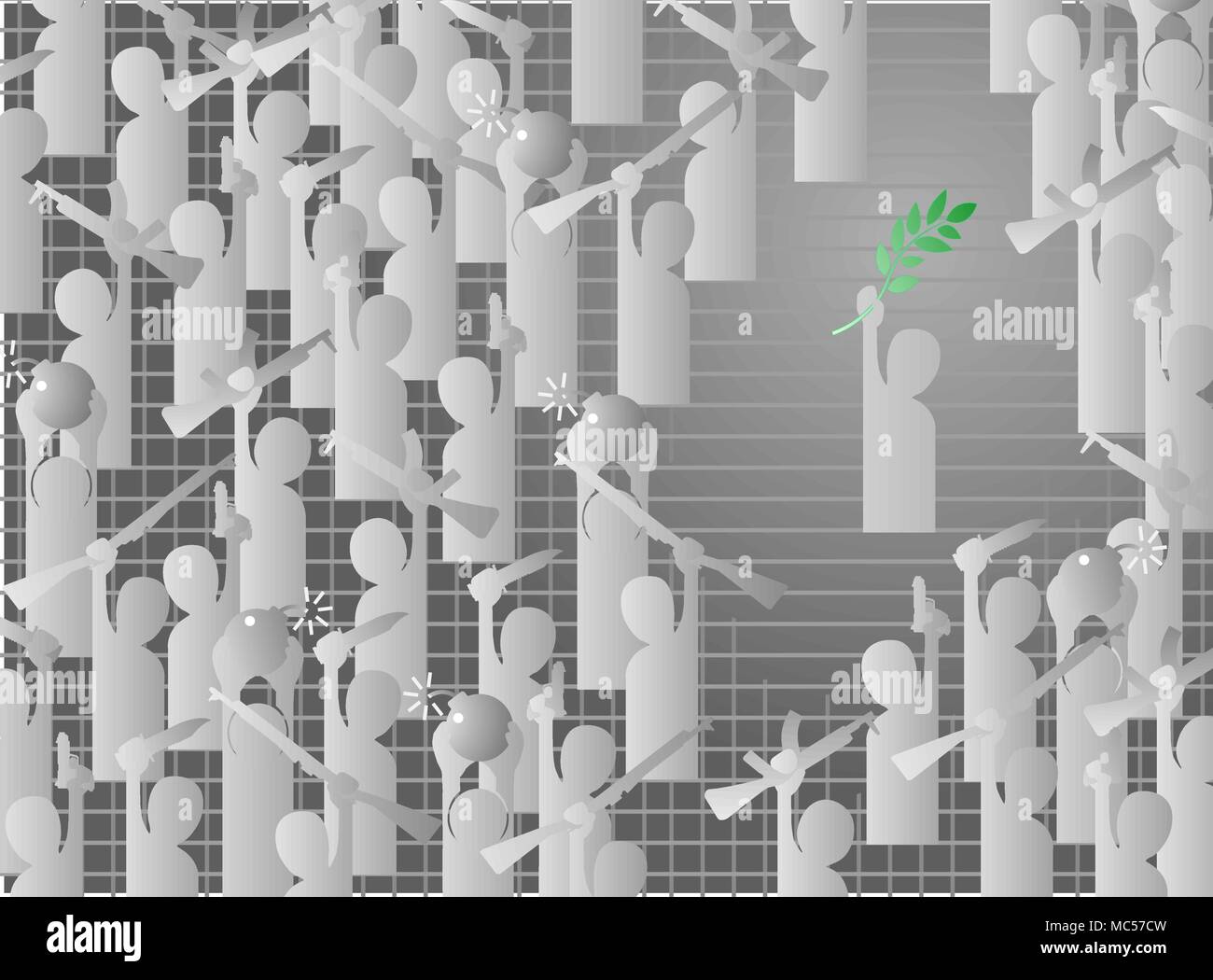 Cartoon silhouette Holding einen Olivenzweig unter diejenigen, die Waffen, Vektor, Abbildung Stock Vektor