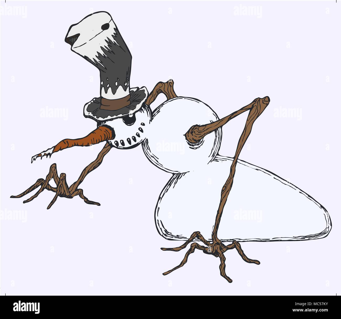 Schneemann Cartoon, stilisierte farbige Hand gezeichnet Vektor-illustration, horizontal, isoliert Stock Vektor