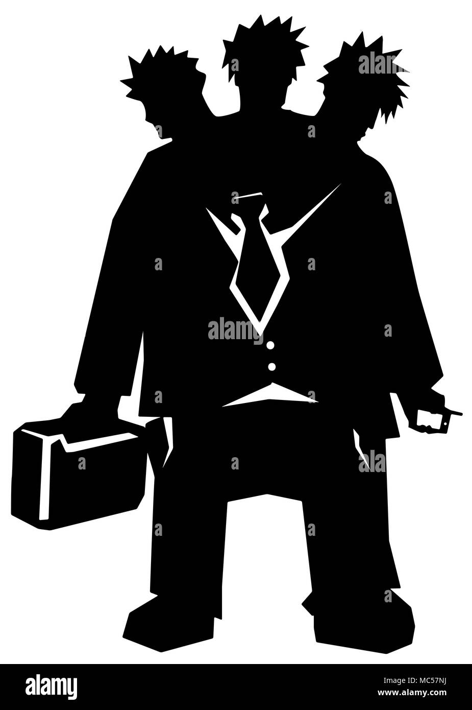 Drei Kopf Geschäftsmann Figur stilisierte Schablone schwarz, Vector Illustration, Vertikal, isoliert Stock Vektor