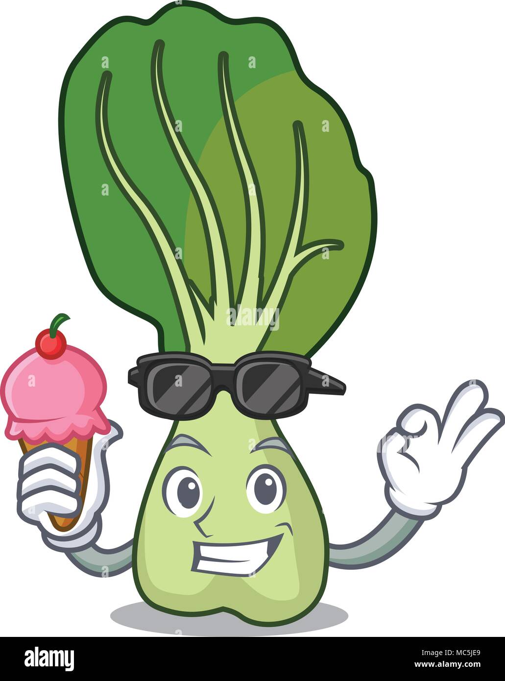 Mit Eis kühlen Bok choy Charakter cartoon Vector Illustration Stock Vektor