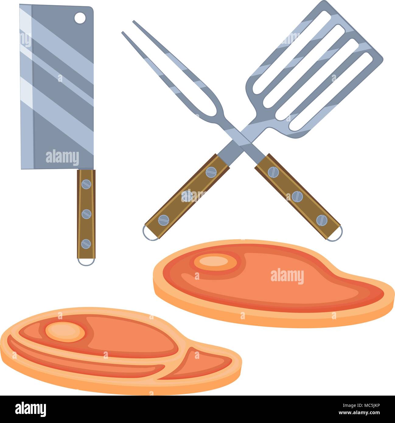 Bunte cartoon Steak kochen eingestellt Stock Vektor