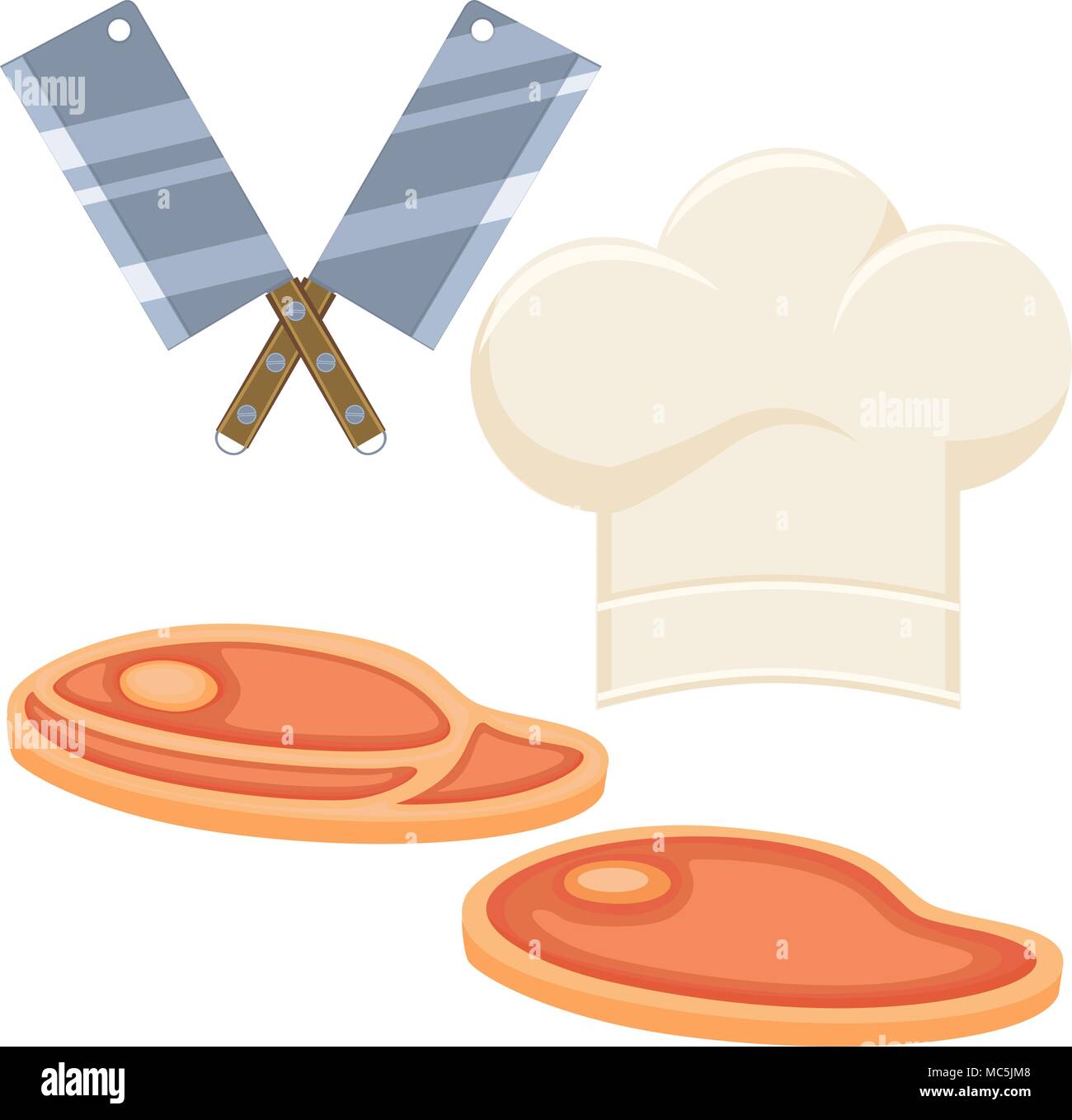 Bunte cartoon Steak kochen eingestellt Stock Vektor