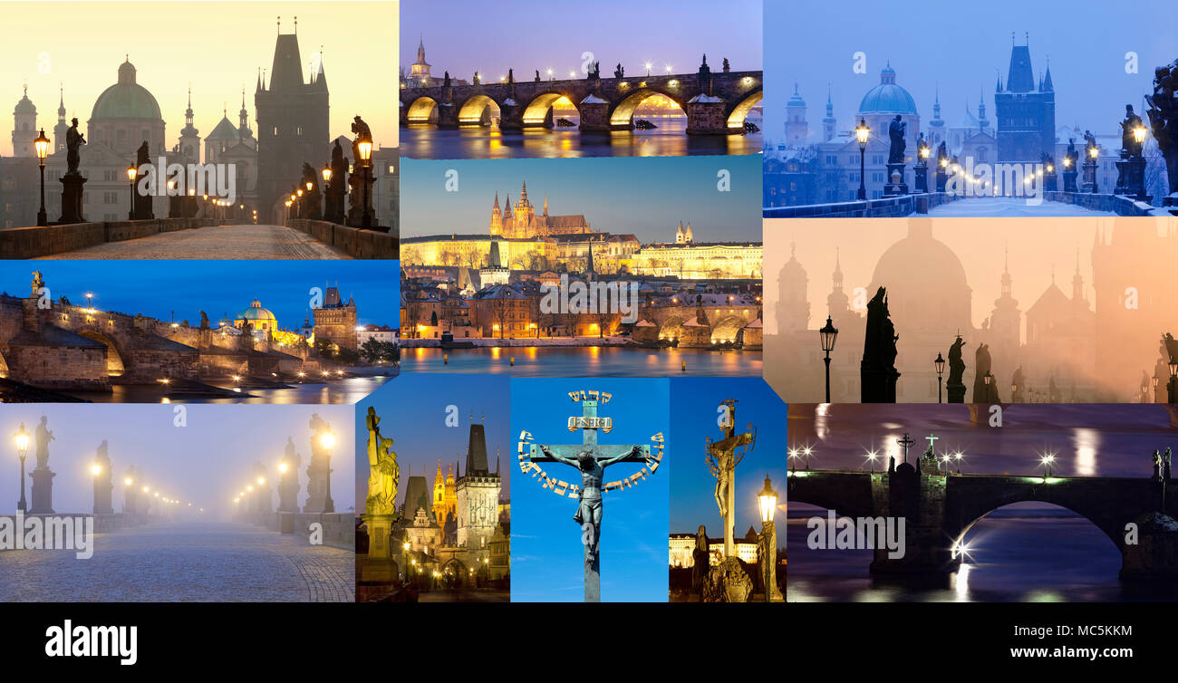 Tschechische Republik, Prag - Composite von Charles Brücke Bilder. Stockfoto