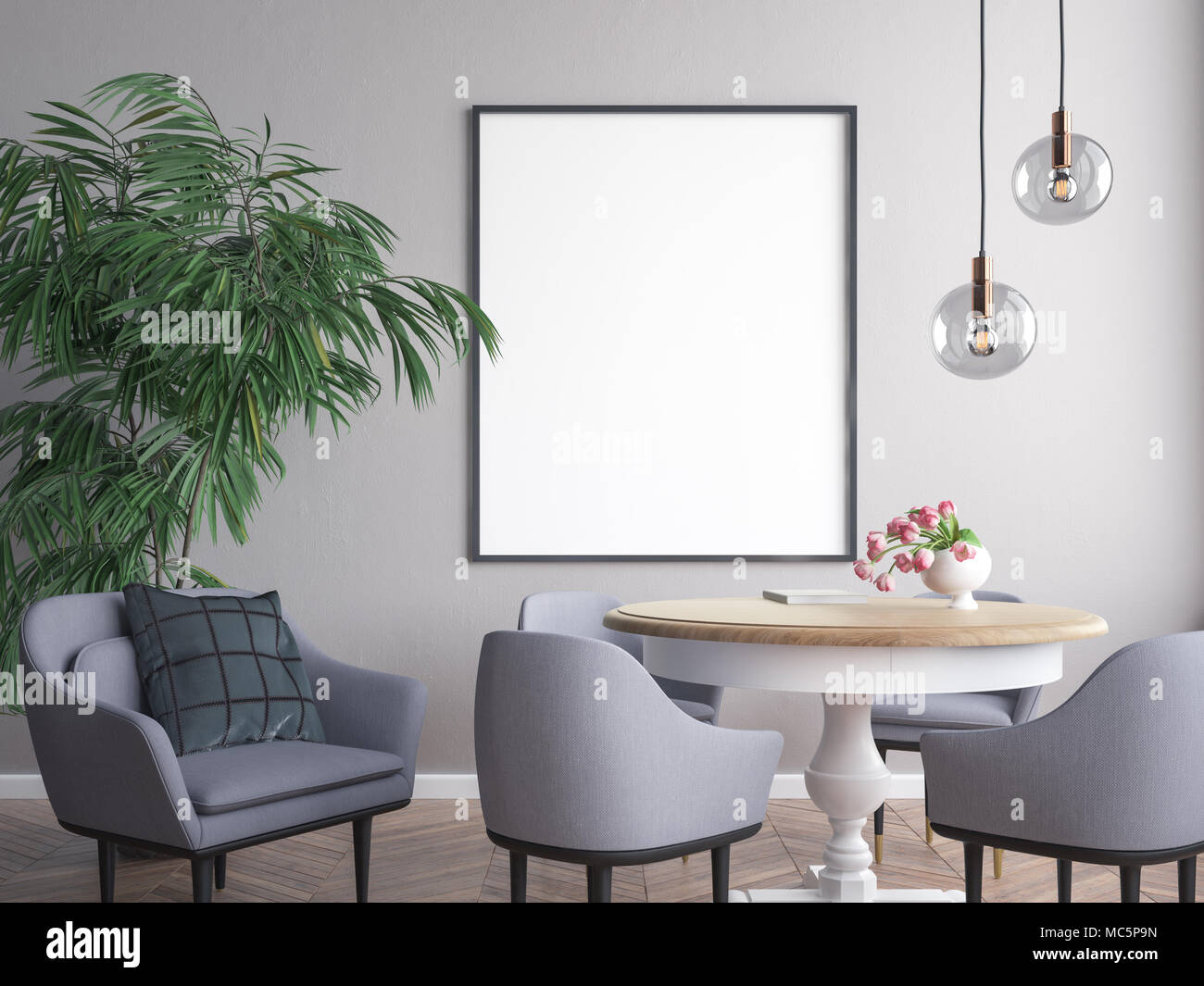 Mockup Poster im Innenbereich 3-D-Abbildung von einem modernen Design Stockfoto