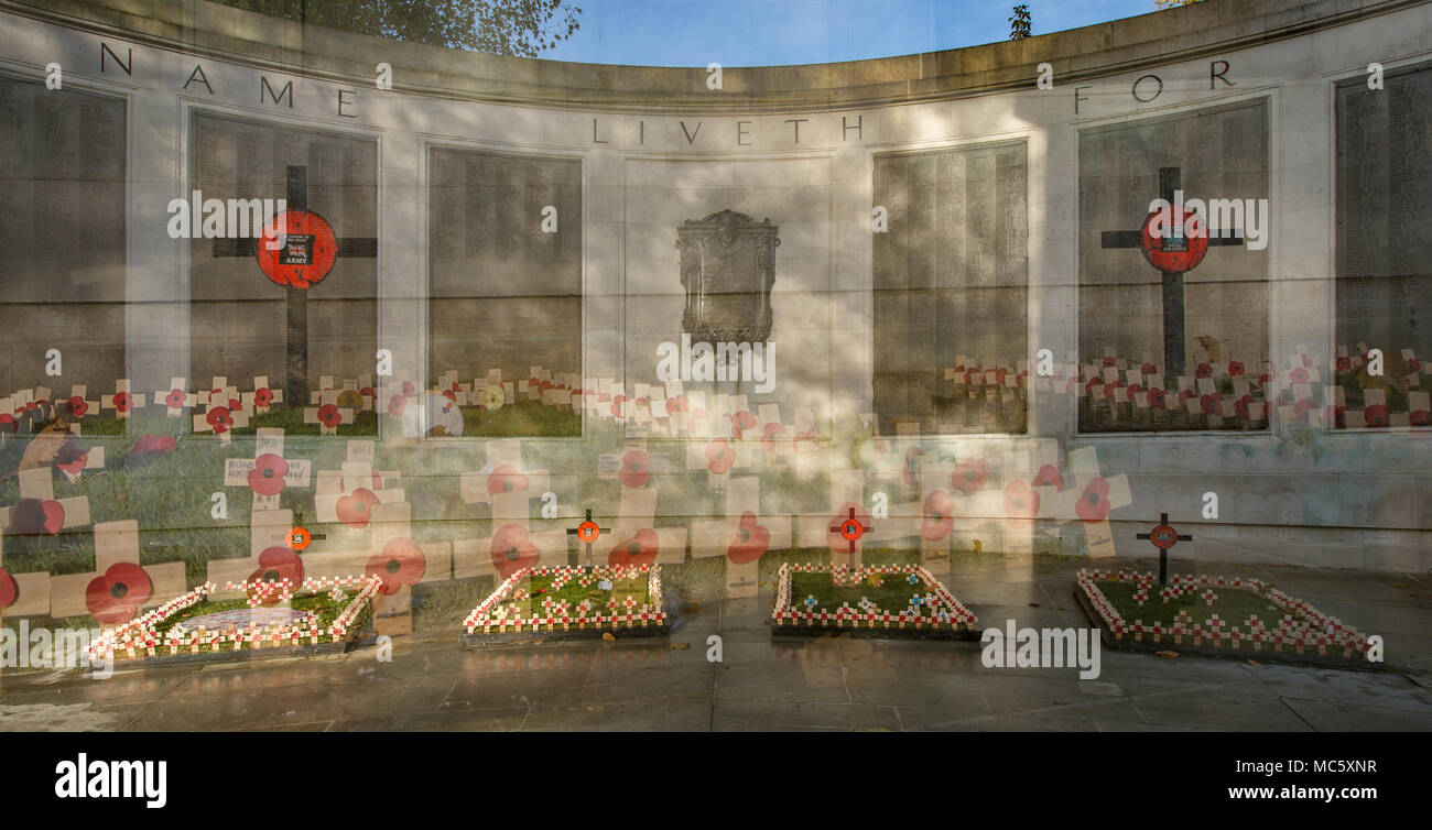 Commemorative Mohnblumen am Kriegerdenkmal Stockfoto