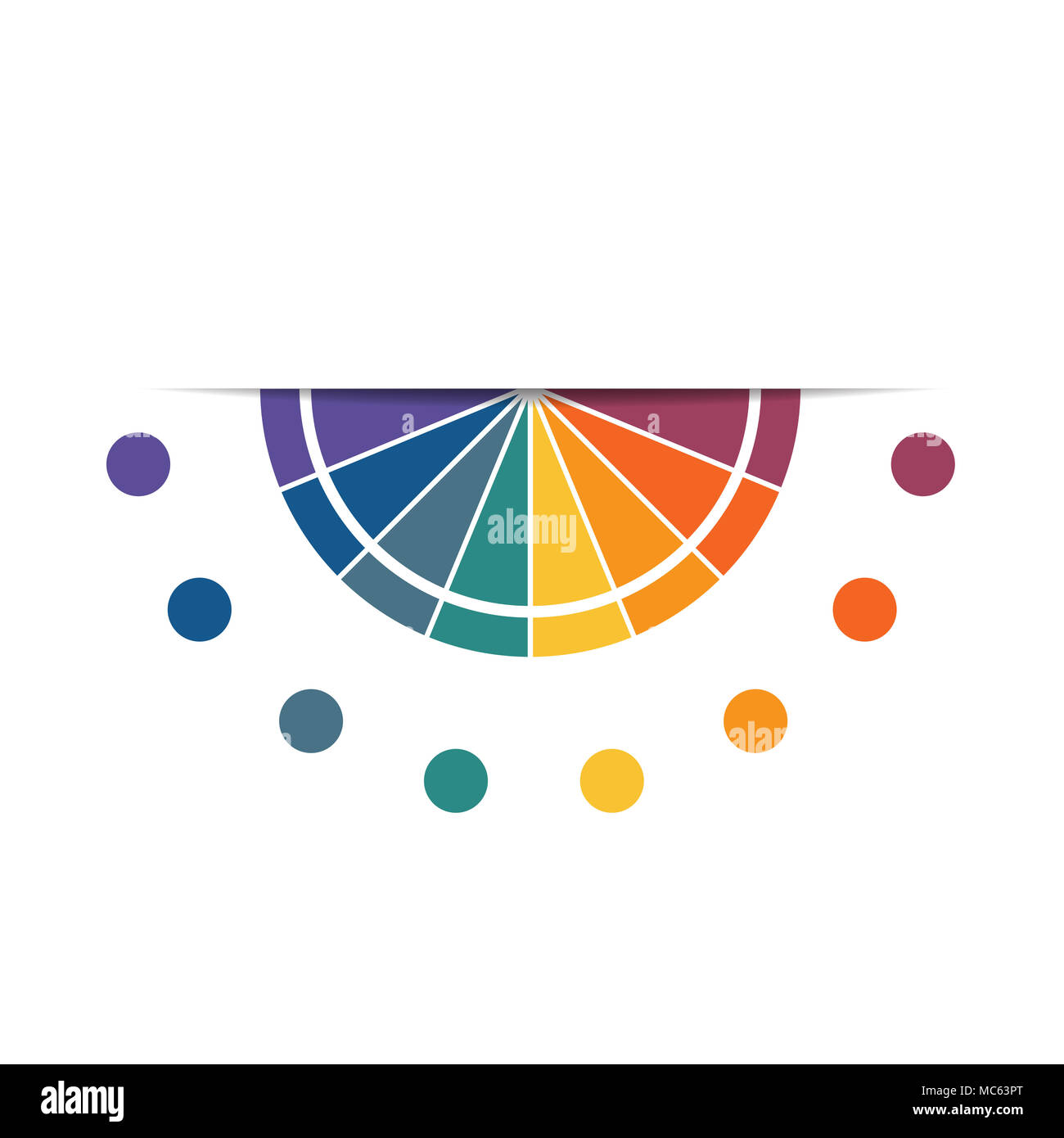 Halbkreis Vorlage für Infografiken mit 8 Teile, Optionen, Schritte, Illustration für zyklische Diagramm, Tortendiagramm, Flächendiagramm, business Präsentation, wir Stockfoto