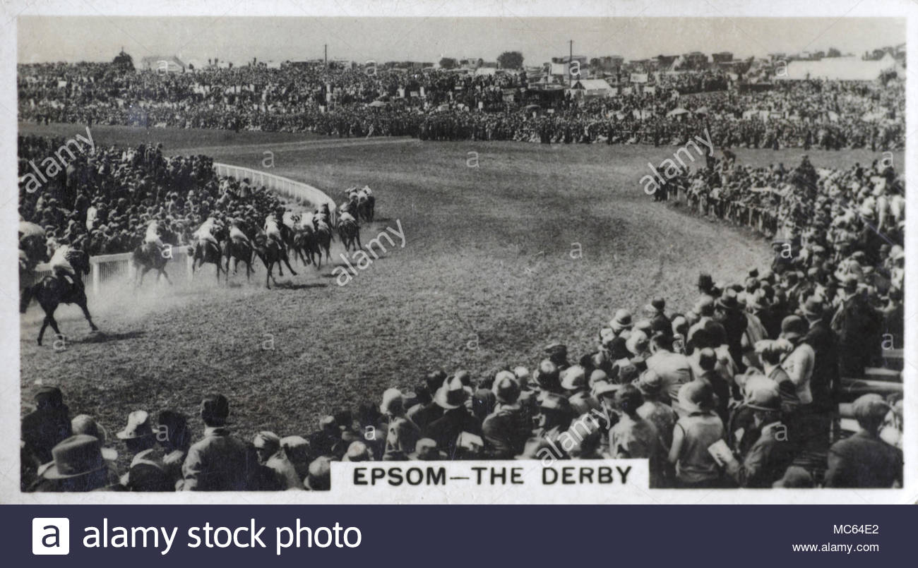 Das Epsom Derby - menschenmassen beobachten Pferde Rundung Tattenham Ecke 1932 Stockfoto