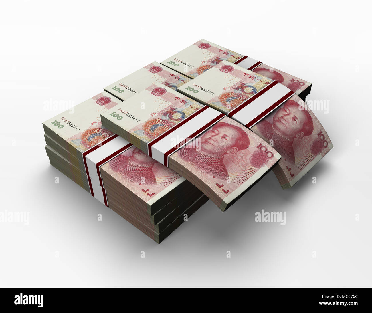 3D-gerenderte Abbildung: ein kleiner Haufen von Bargeld in chinesischen Yuan Währung Stockfoto