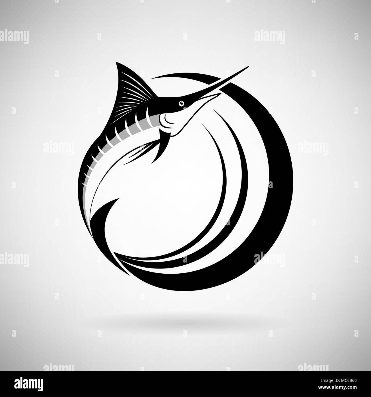 Symbol marlin Fisch mit Meer Wellen auf einem hellen Hintergrund Stock Vektor