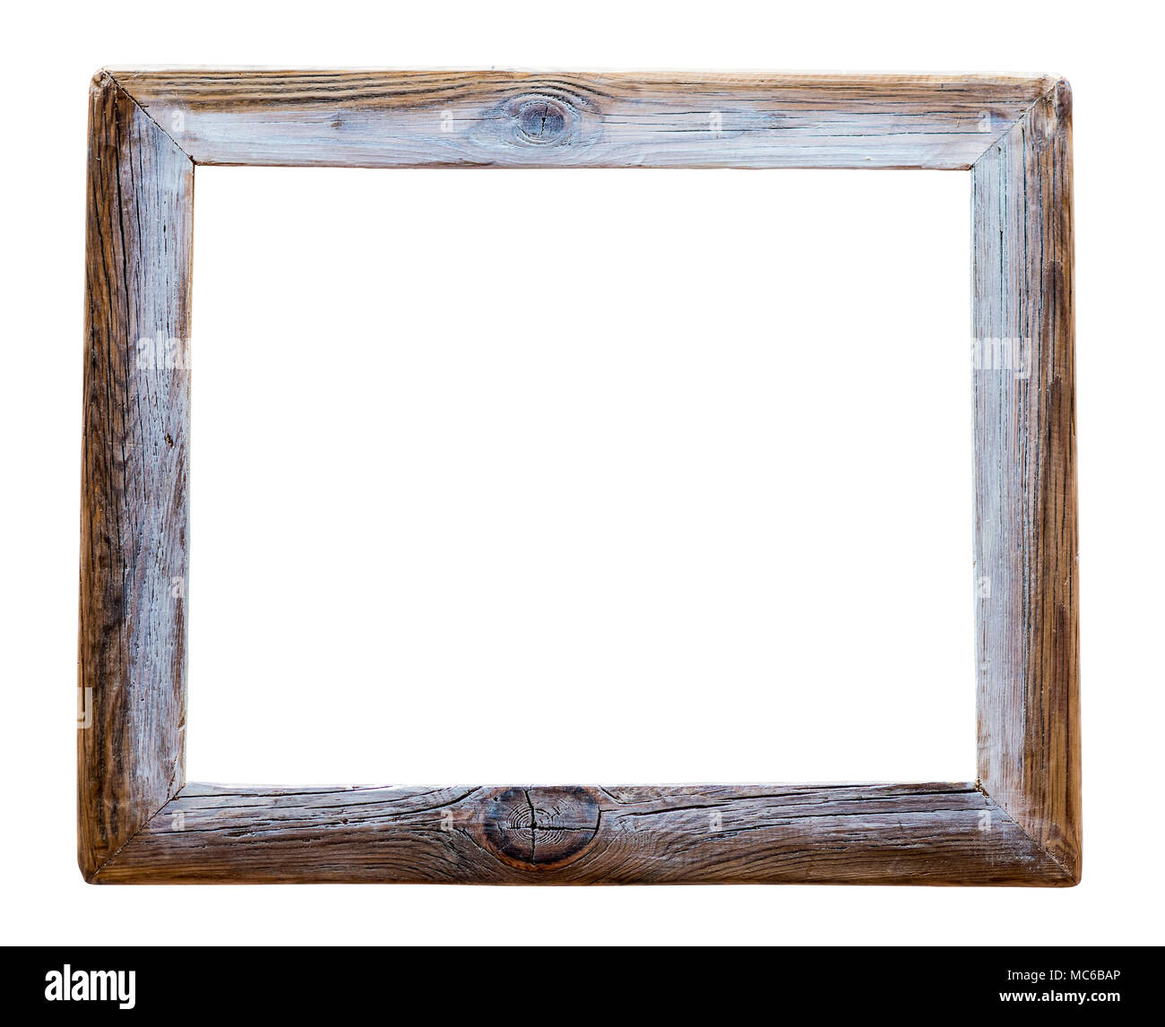 Rustikale aus weiß lackiertem Holzrahmen. Auf weiß isoliert. Pfad enthalten. Stockfoto