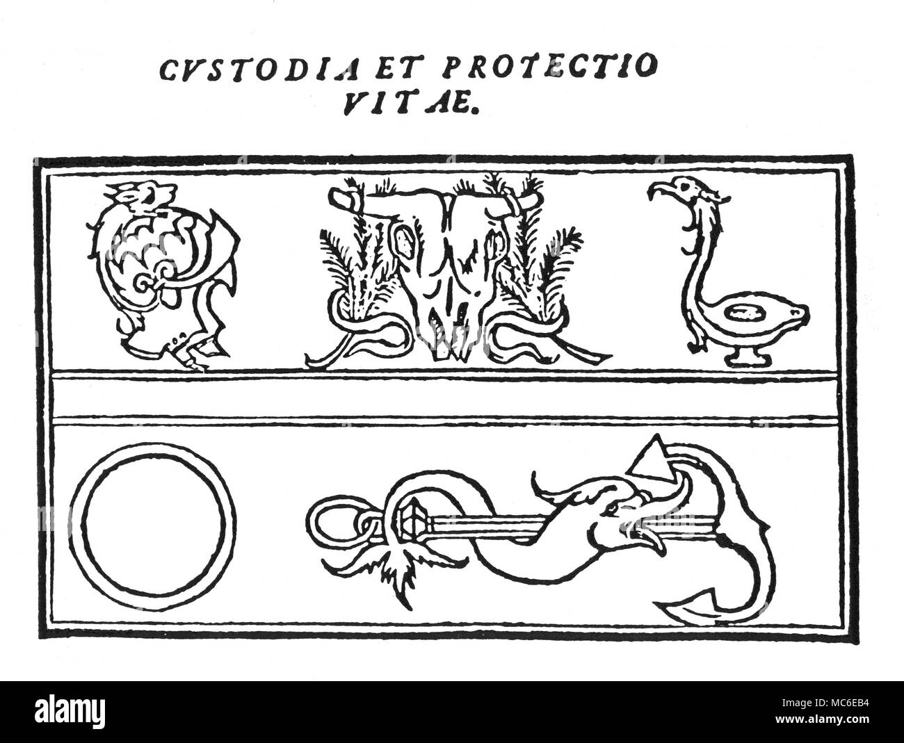 Symbole - Embleme Renaissance Version von vermeintlichen Ägyptische Hieroglyphen, zu einer Zeit, in der der ägyptischen Sprache konnte nicht von Wissenschaftlern gelesen werden, verwendete geheime Bedeutungen zu vermitteln. Von Francesco Colonna, Hypnerotomachia Poliphili, 1499. Stockfoto