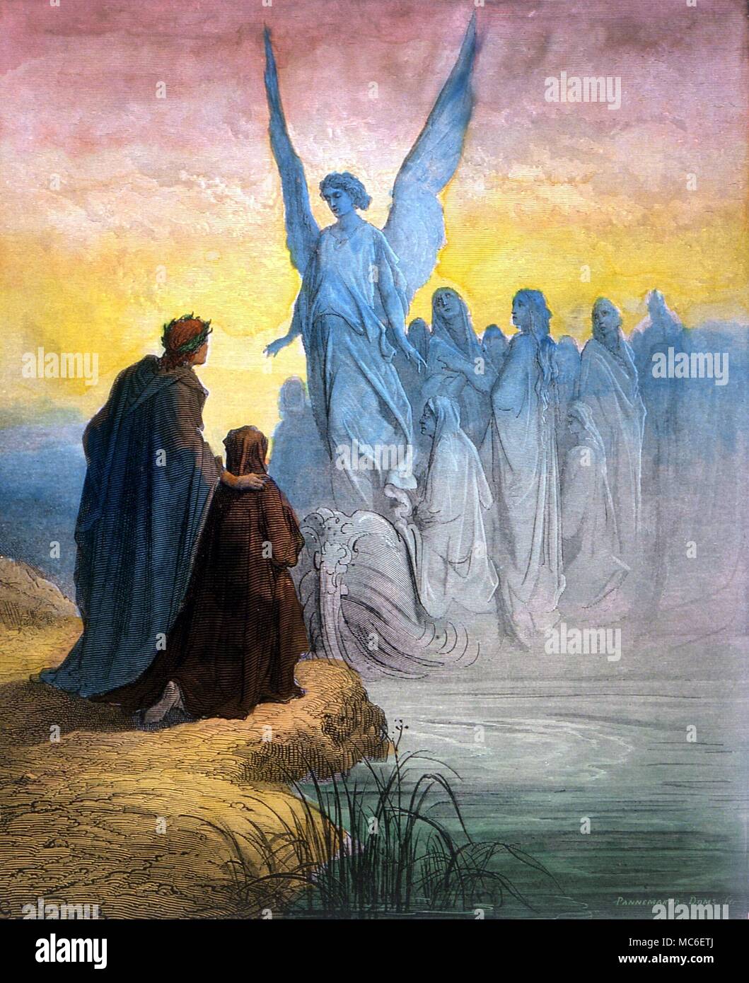 Engel - Engel erscheinen zu Dante. Hand-farbigen Illustrationen von Gustav Doré, um 1860. Von den Abbildungen zu Dantes "Commedia' Stockfoto