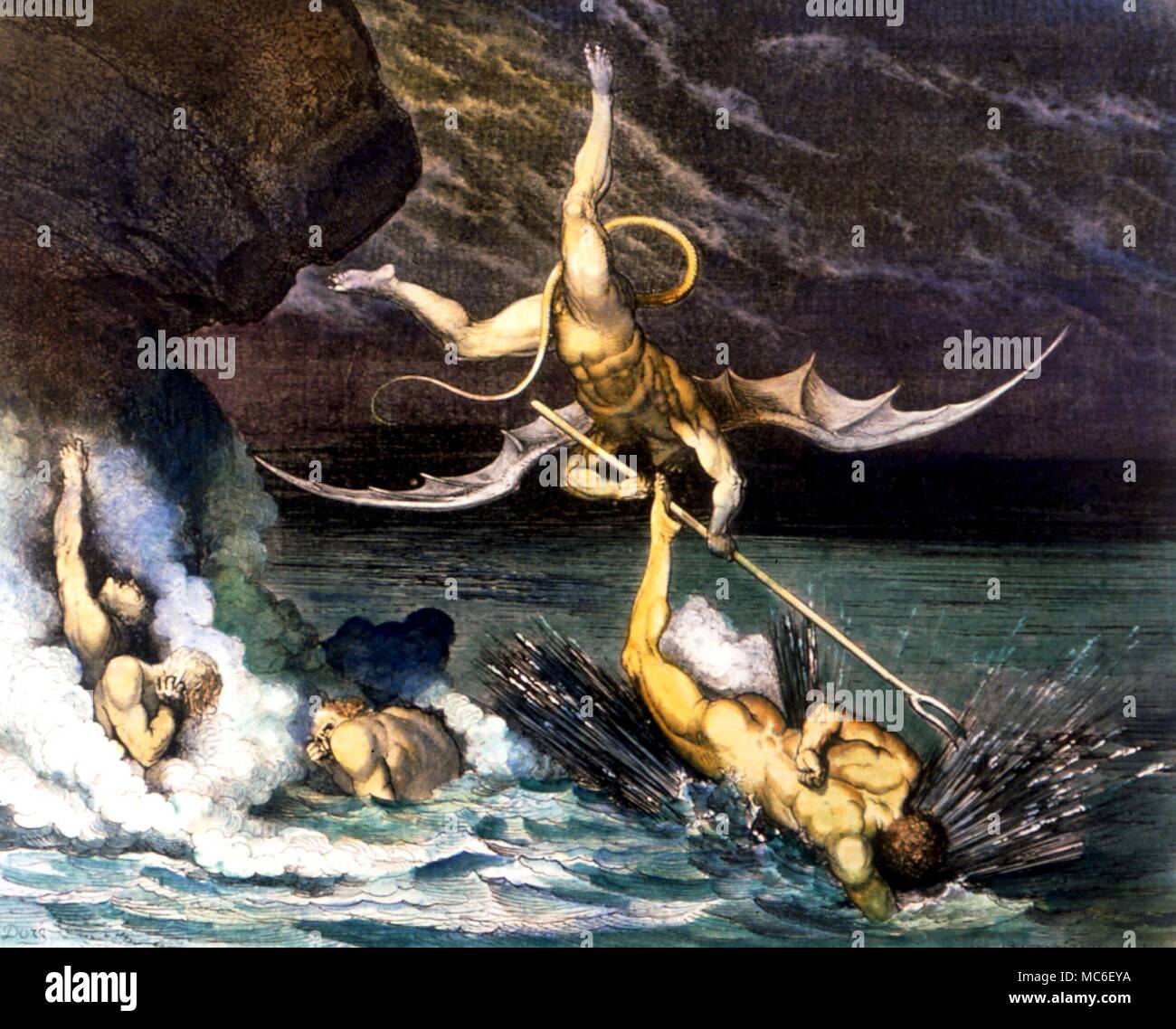 Hölle - die Dämonen foltern die barrators. Abbildung von Gustav Doré zu Dantes "Commedia", C. 1860 Stockfoto