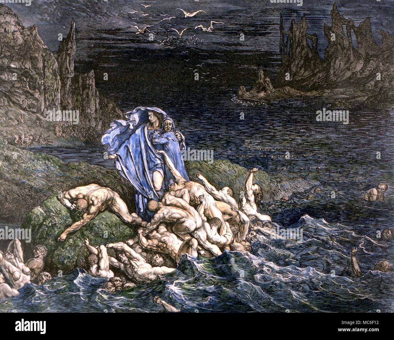 Hölle - die Seelen der Verdammten in der Hölle. Abbildung von Gustav Doré zu Dantes "Commedia' Stockfoto
