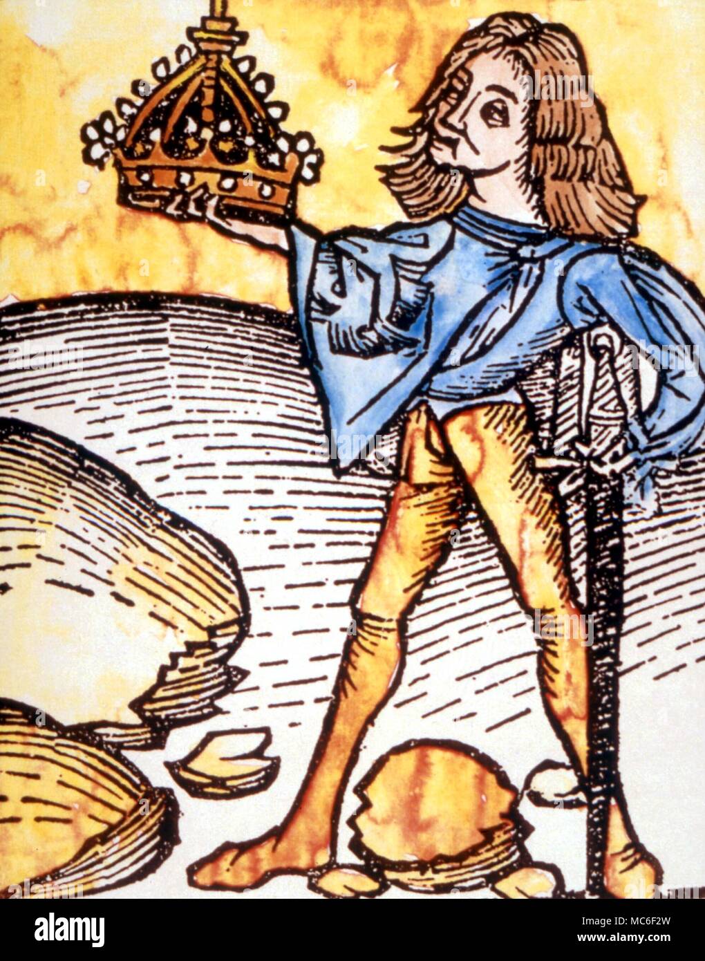 Amulette Die Orphanus Juwel, ein Mächtigsten amuletic Jewel (die ein großer Opal wurden) in die deutsche Kaiserkrone gesetzt. Von Johann de Cuba's 'Hortus Sanitatis", 1483 Stockfoto